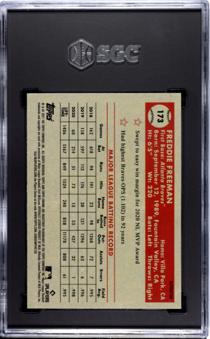 2021 Topps Chrome Platinum Anniversary #173 Freddie Freeman Refractor SGC 8