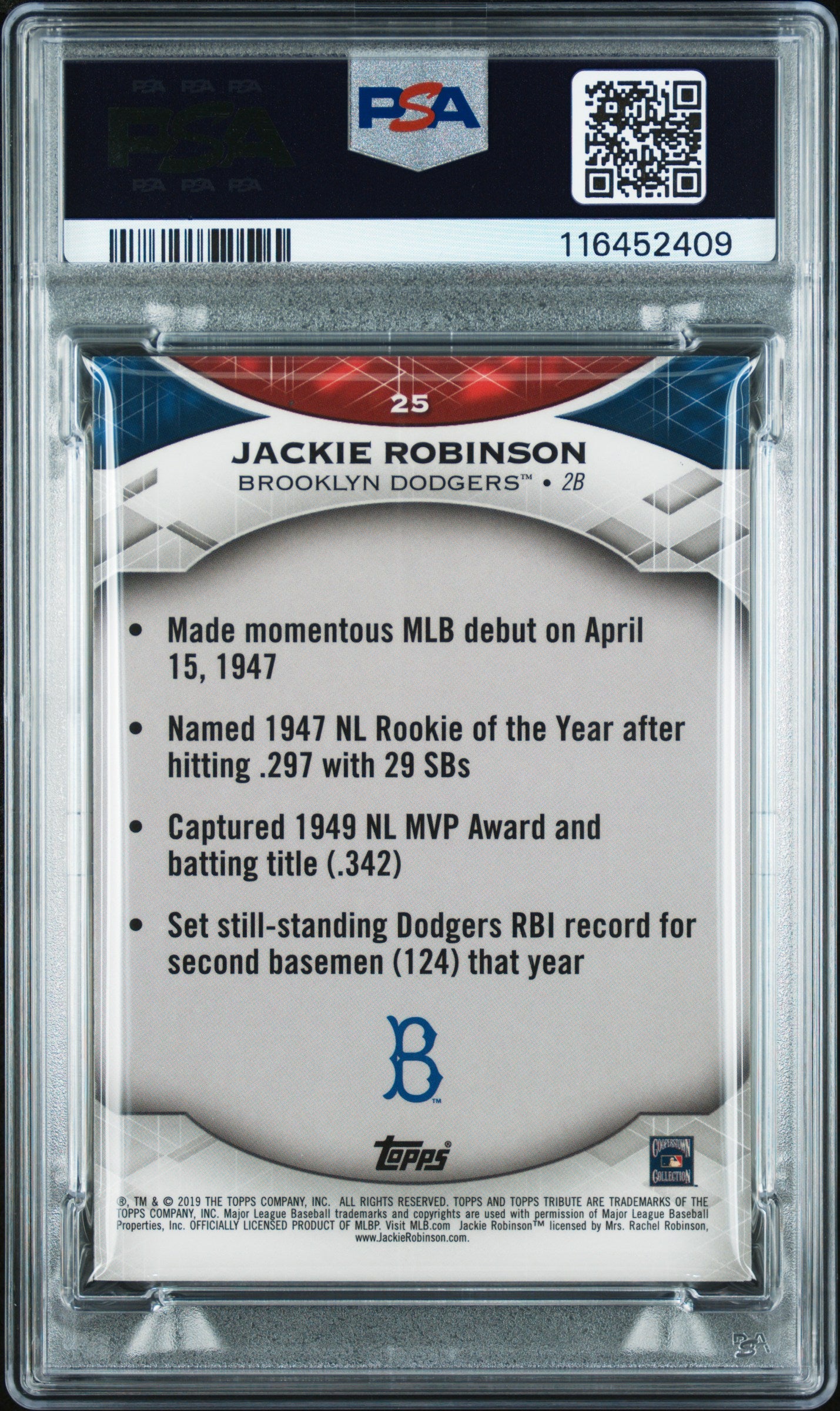 2019 Topps Tribute #25 Jackie Robinson Green PSA 9