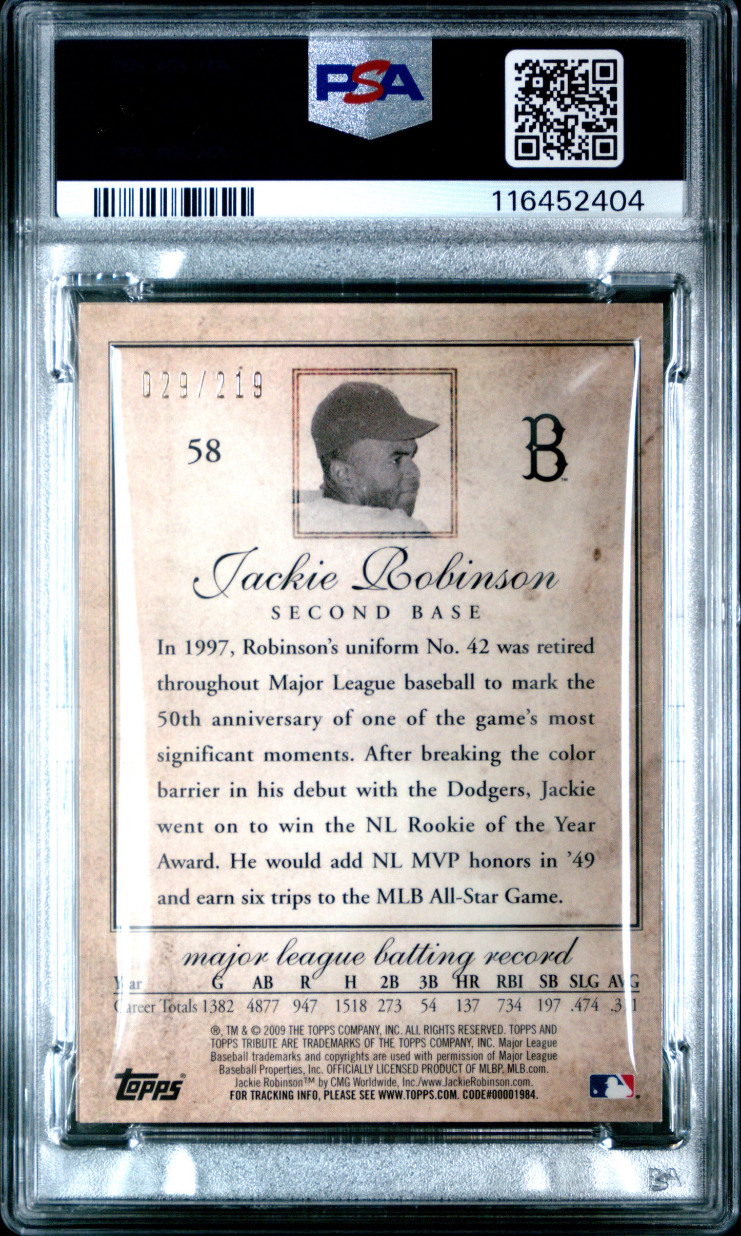 2009 Topps Tribute #58 Jackie Robinson Blue PSA 9