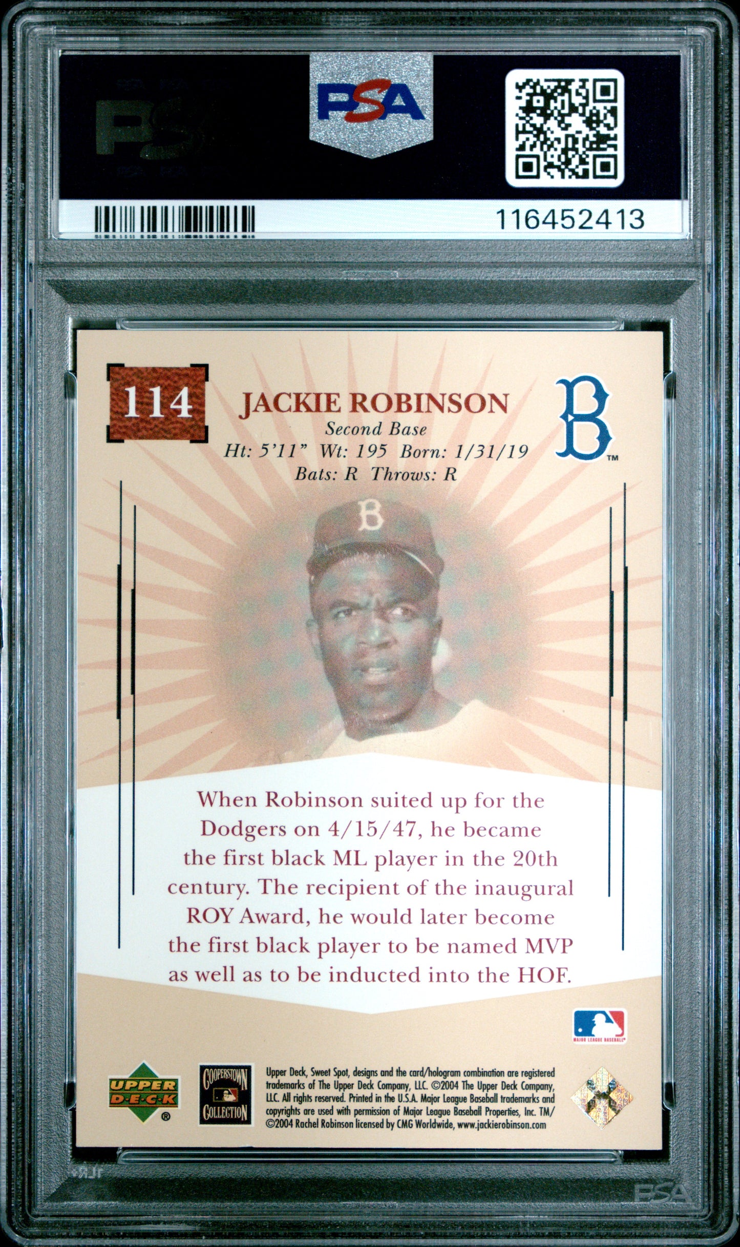 2004 Upper Deck Sweet Spot Classic #114 Jackie Robinson Classic PSA 9
