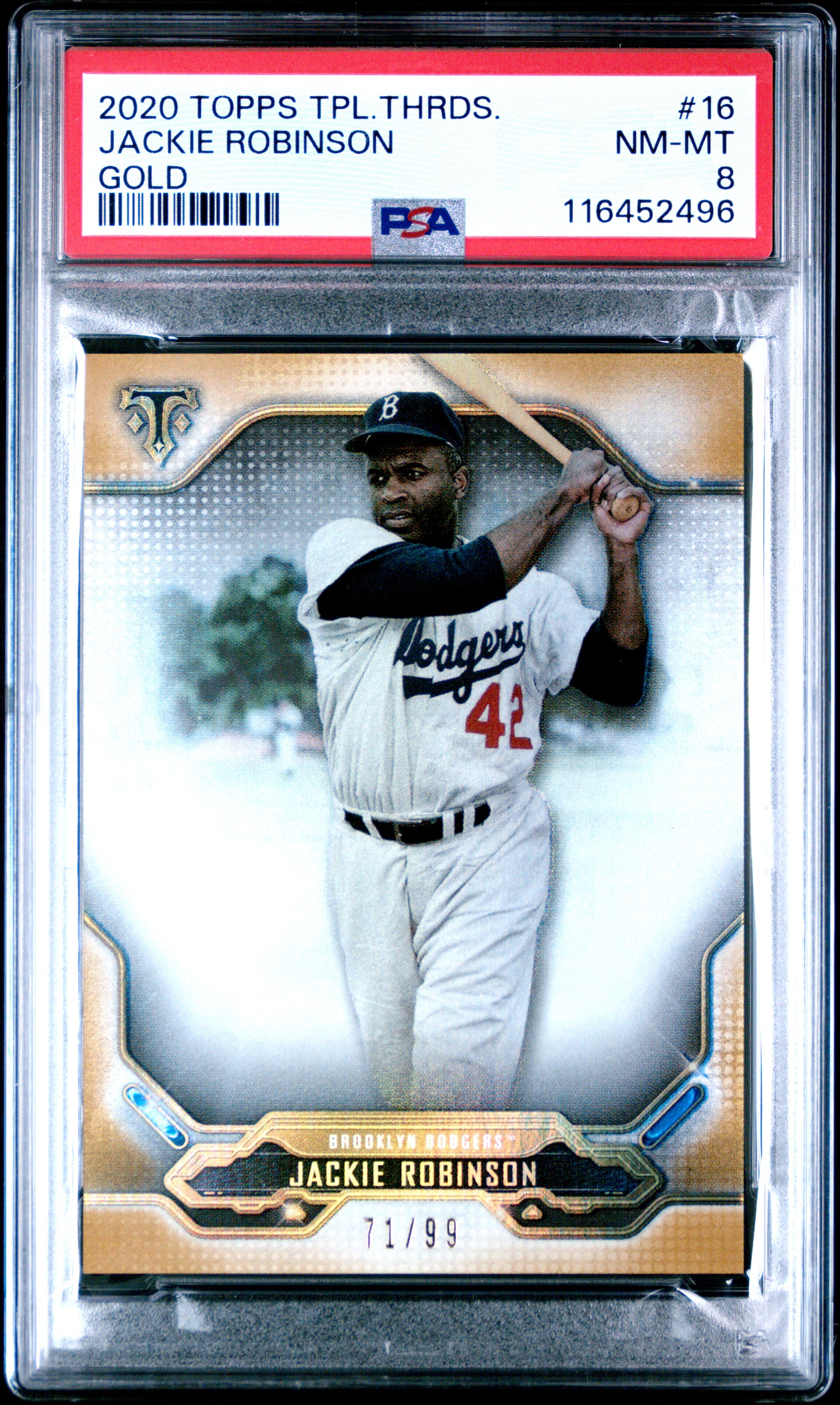 2020 Topps Triple Threads #16 Jackie Robinson Gold PSA 8