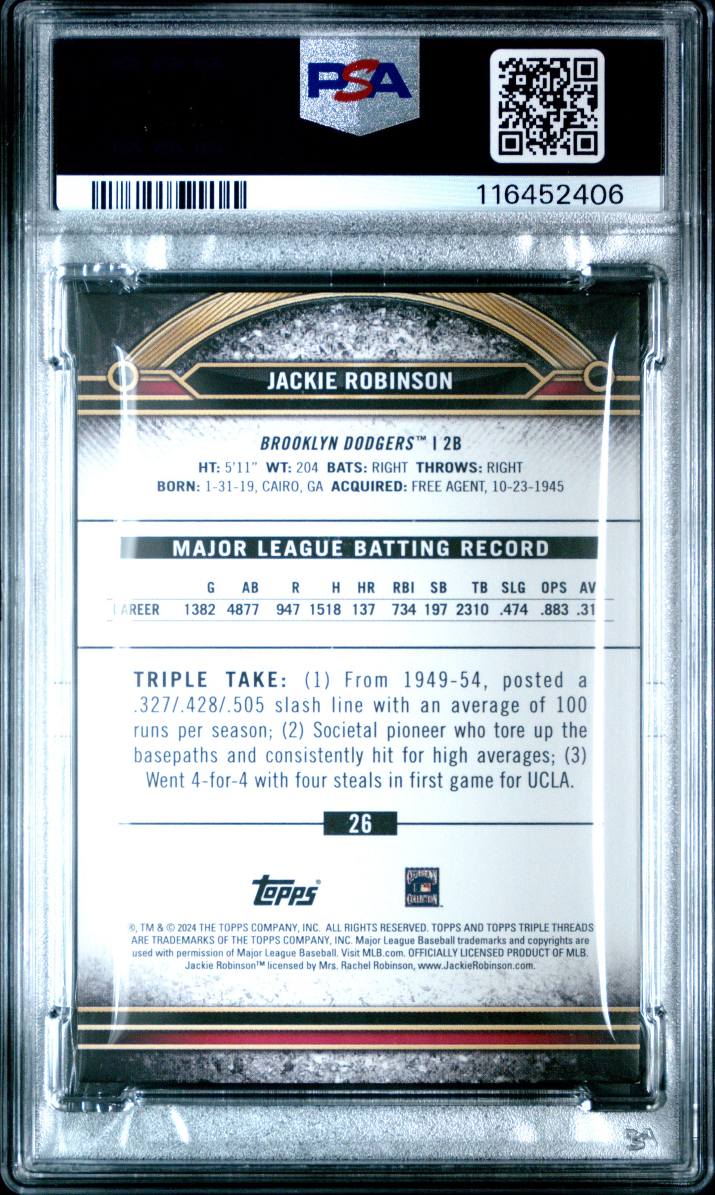 2024 Topps Triple Threads #26 Jackie Robinson Gold PSA 8