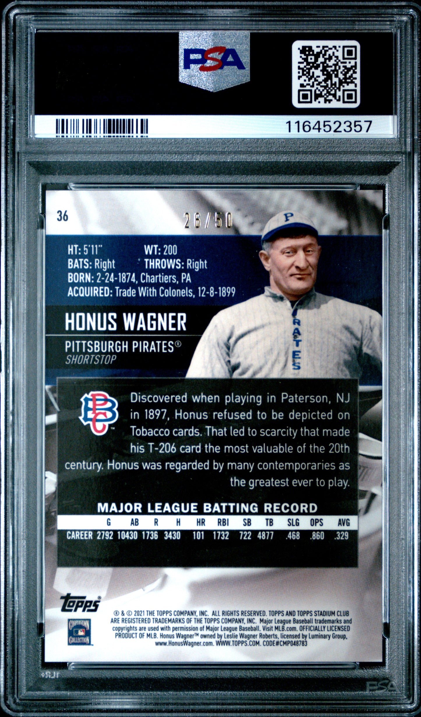 2021 Topps Stadium Club Chrome #36 Honus Wagner Gold Refractor PSA 10