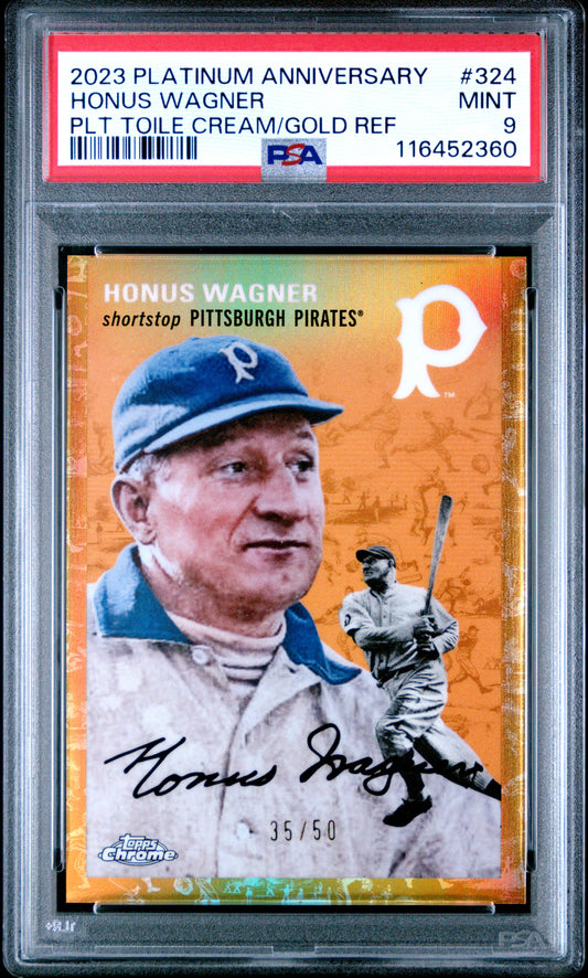 2023 Topps Chrome Platinum Anniversary #324 Honus Wagner PLT Toile Cream/Gold Ref PSA 9