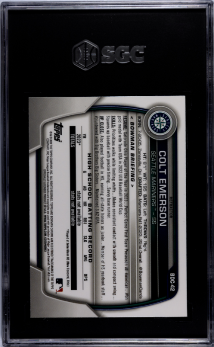 2023 Bowman Draft #BDC-42 Colt Emerson Chrome Refractor SGC 8