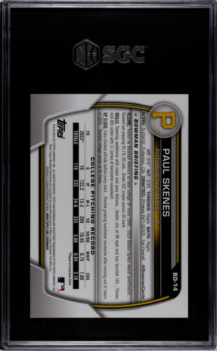 2023 Bowman Draft #BD-14 Paul Skenes Sky Blue SGC 9.5 138/499