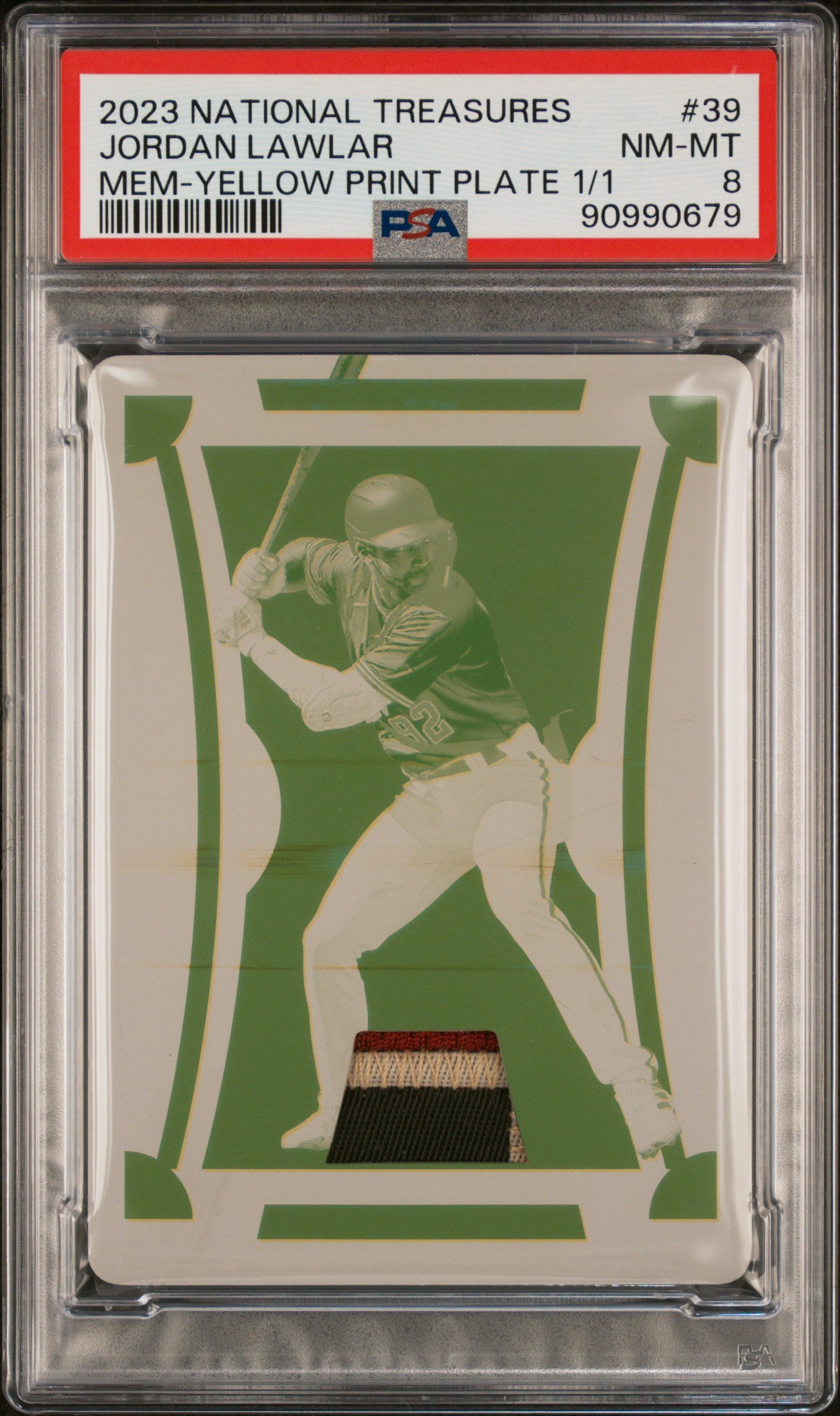 2023 Panini National Treasures #39 Jordan Lawlar Memory Yellow Print Plate 1/1 PSA 8