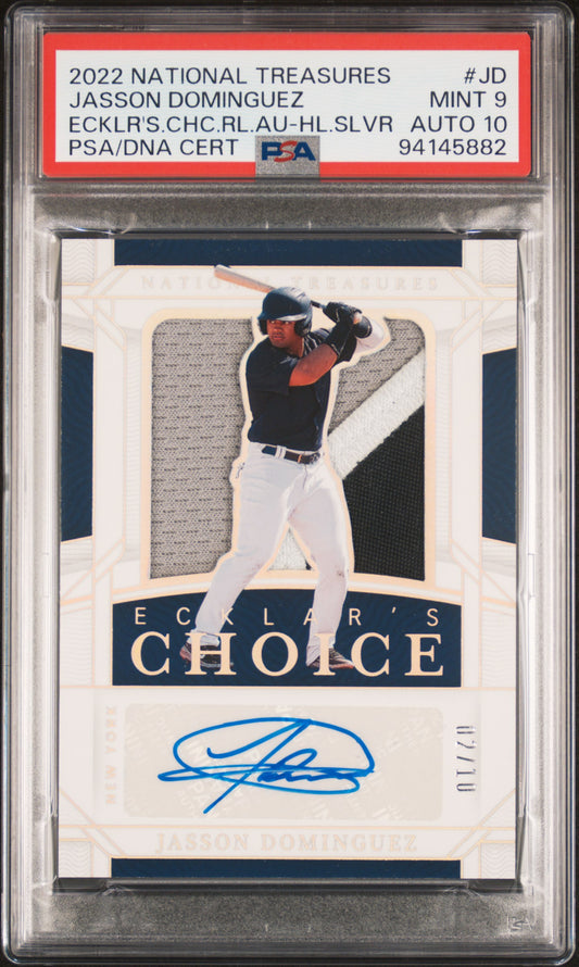 2022 Panini National Treasures Ecklar'S Choice Relic Autographs HL #JD Jasson Dominguez Silver PSA 9-10