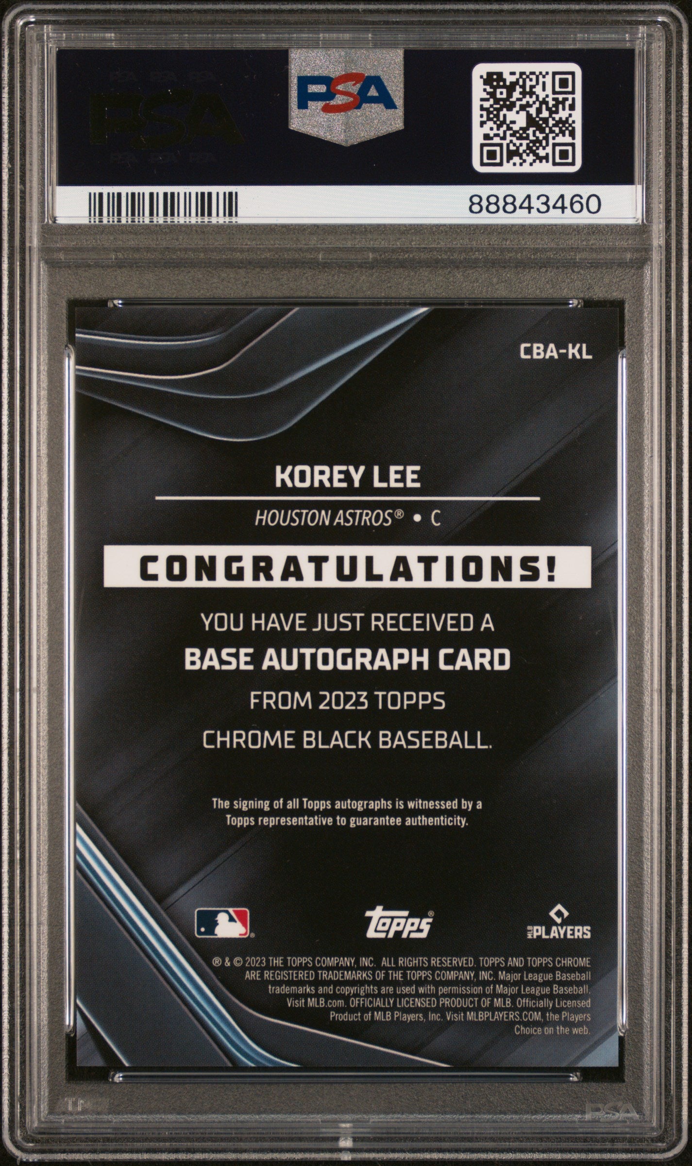 2023 Topps Chrome Black Autographs #KL Korey Lee RC PSA 10