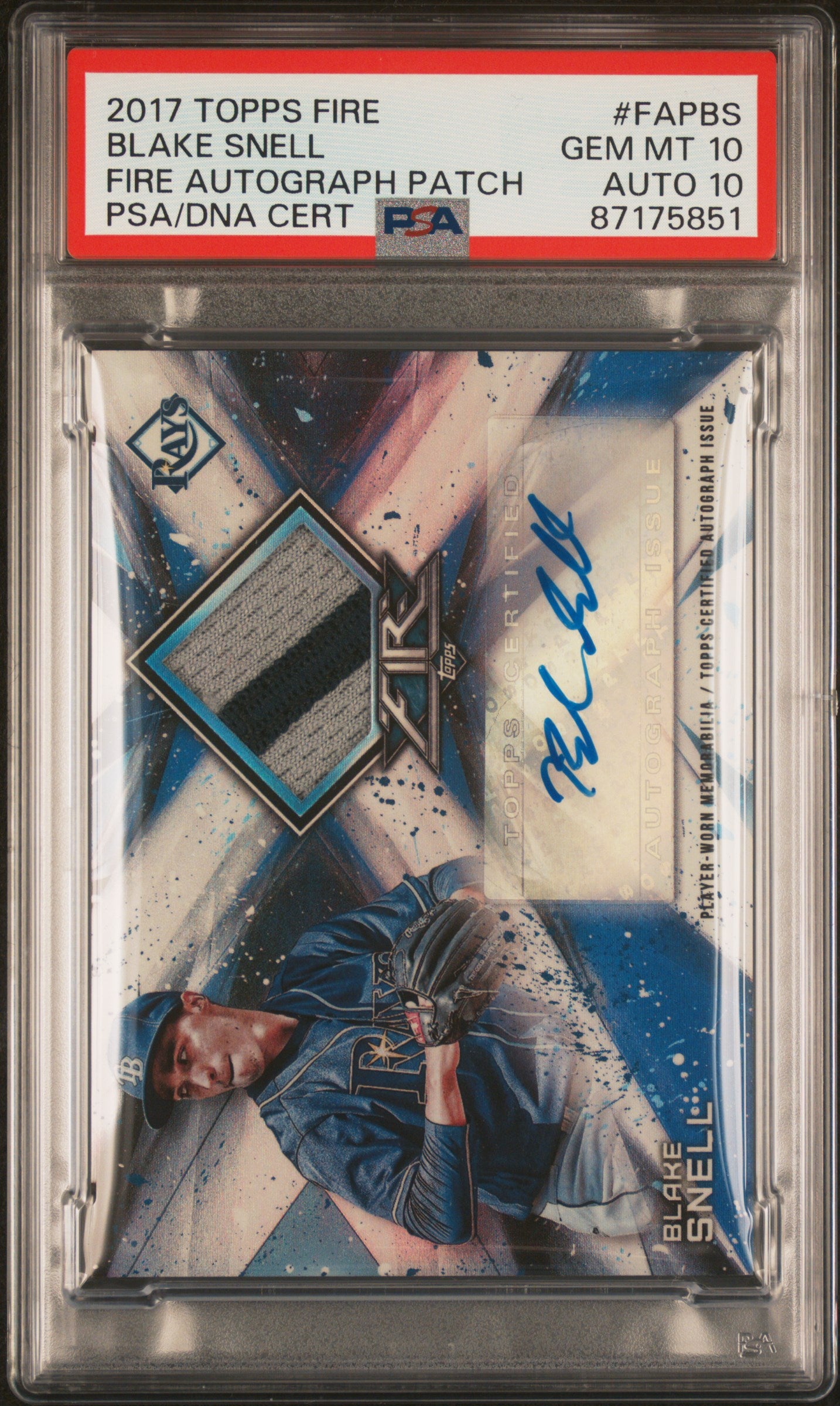2017 Topps Fire Autograph Patch #FAPBS Blake Snell 01/25 PSA 10-10