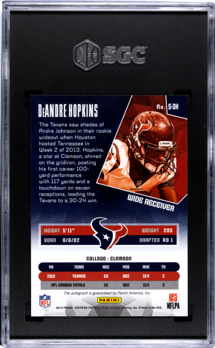 2014 Panini Certified #S-DH Deandre Hopkins 45/45 Signature Mirror Red SGC 9