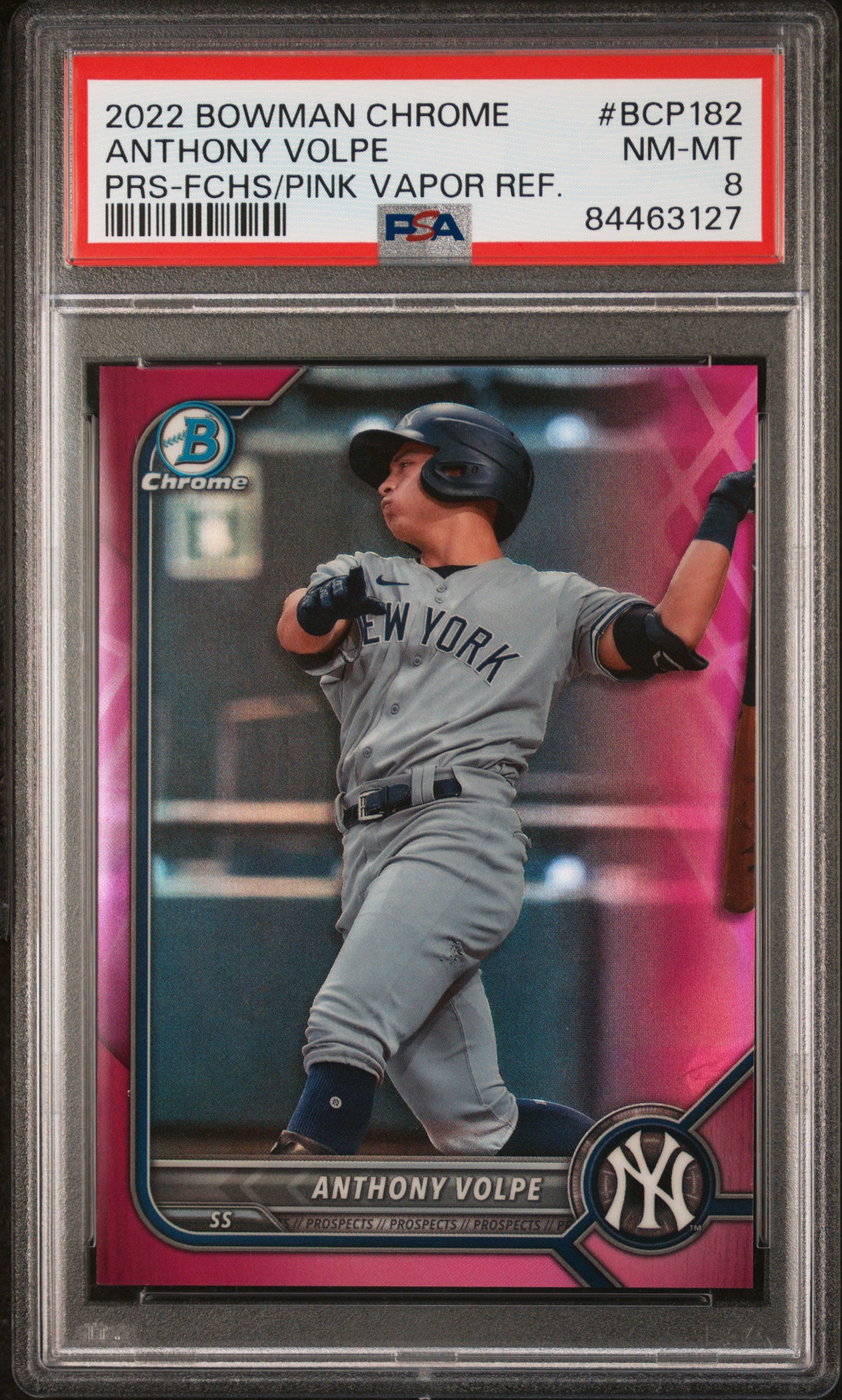 2022 Bowman Chrome Prospects #BCP182 Anthony Volpe FCHS/Pink Vapor Ref. PSA 8