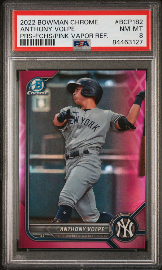 2022 Bowman Chrome Prospects #BCP182 Anthony Volpe FCHS/Pink Vapor Ref. PSA 8