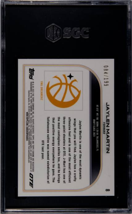 2022-23 Topps Chrome Overtime Elite #8 Jaylen Martin 084/199 Aqua/Green Refractor SGC 7