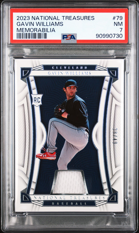 2023 Panini National Treasures #79 Gavin Williams Memorabilia RP 38/49 PSA 7