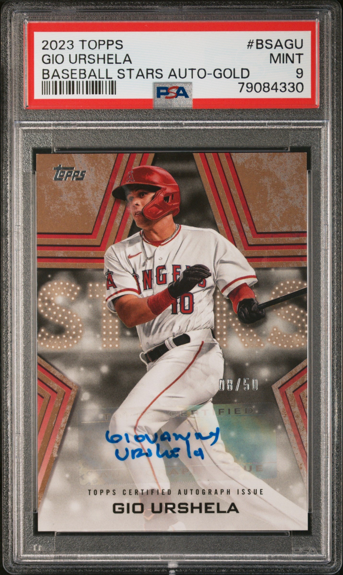2023 Topps Baseball Stars Autographs #BSAGU Gio Urshela 08/50 Gold PSA 9