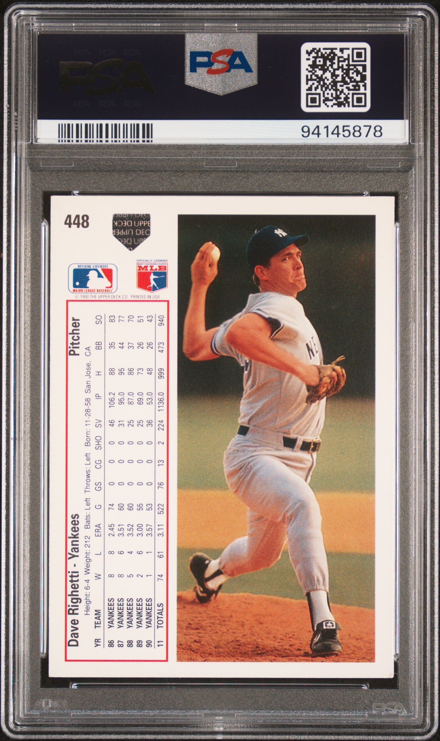 1991 Upper Deck #448 Dave Righetti PSA 4-8