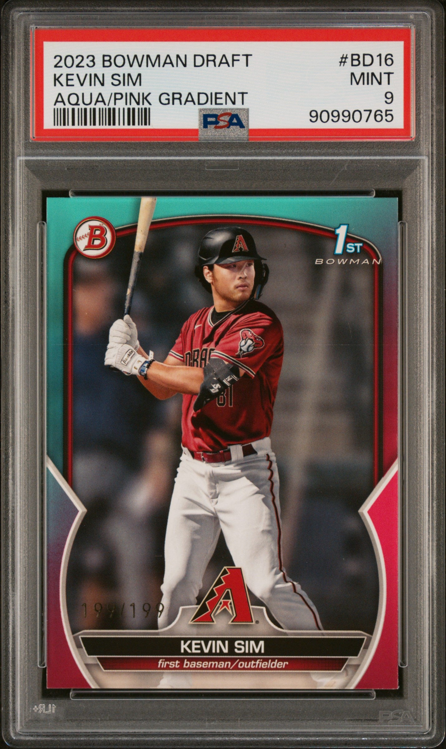 2023 Bowman Draft #BD16 Kevin Sim 199/199 Aqua/Pink Gradient PSA 9