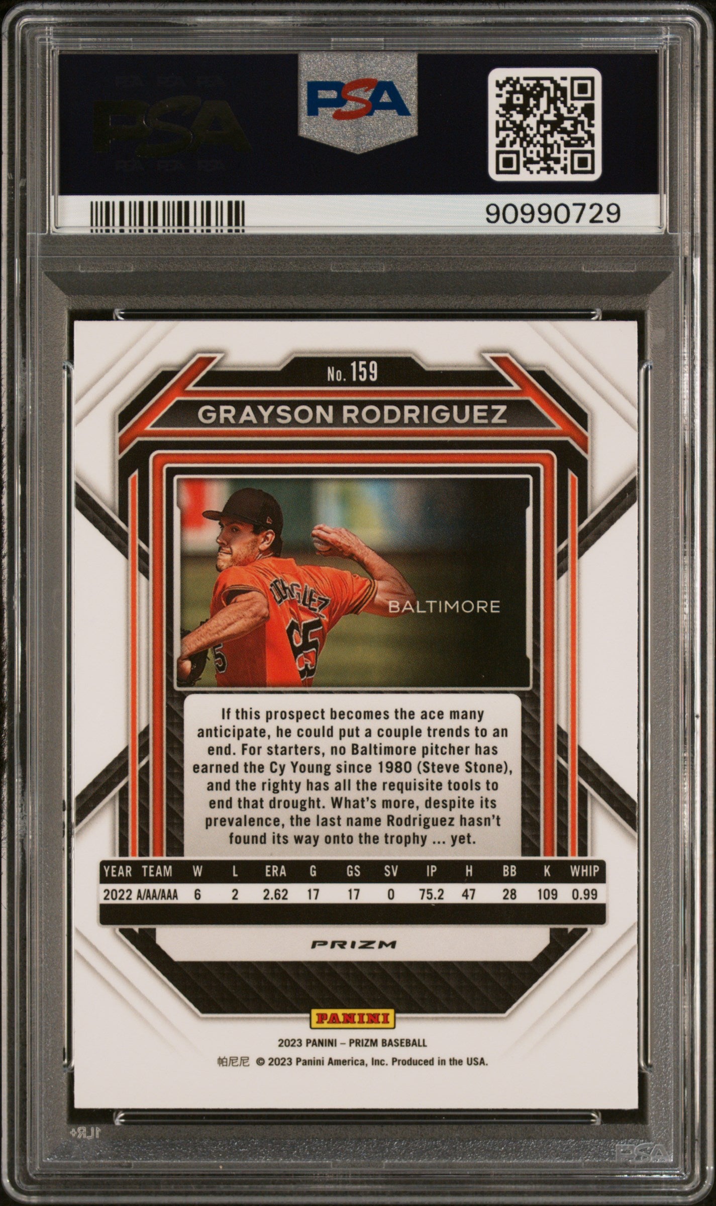 2023 Panini Prizm #159 Grayson Rodriguez White Sparkle PSA 10
