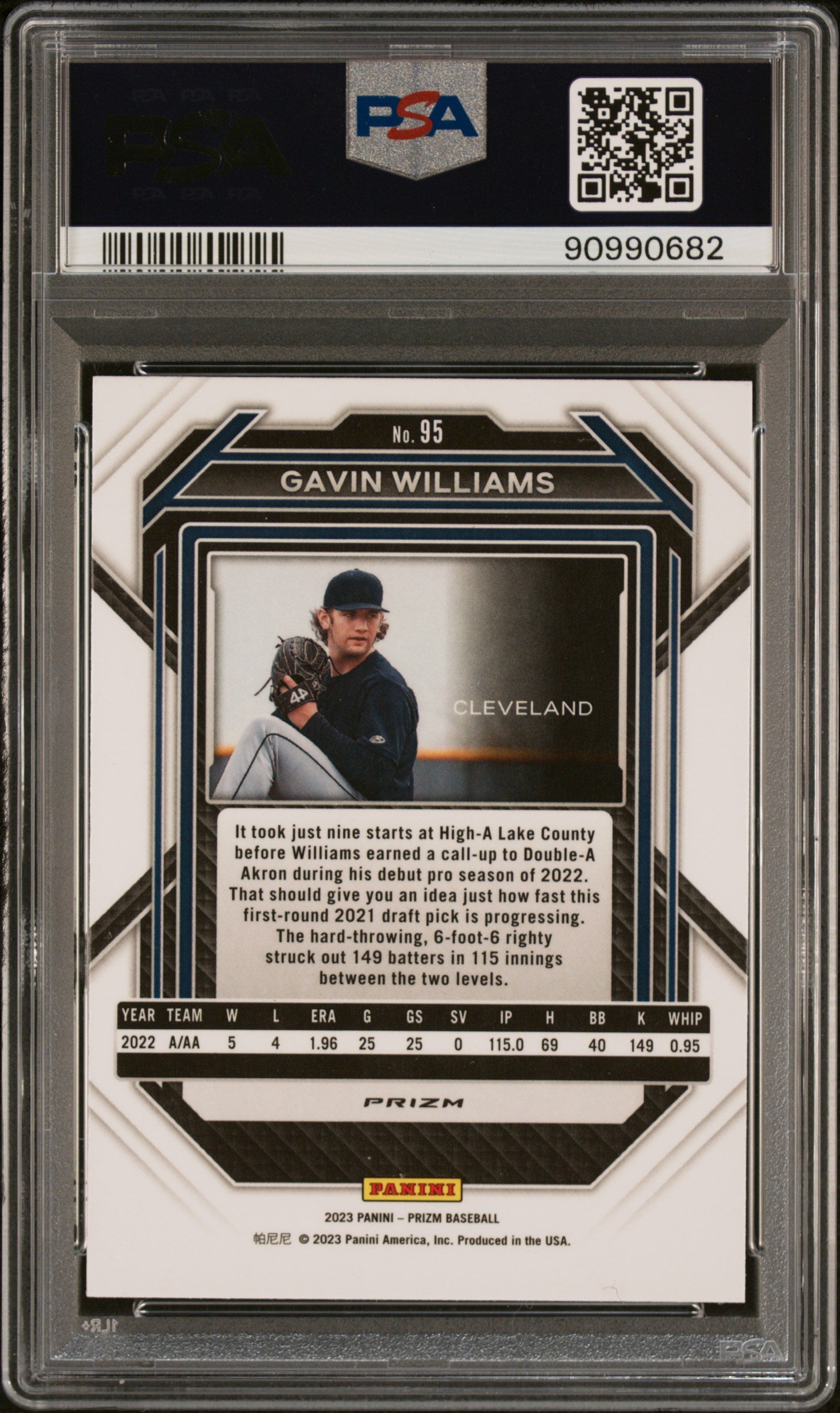 2023 Panini Prizm #95 Gavin Williams White Sparkle PSA 9