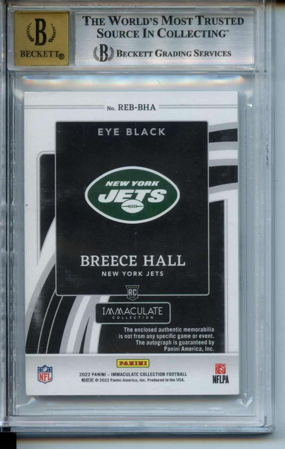 2022 Immaculate Collection Immaculate Rookie Eye Black #13 Breece Hall RP BGS 8.5-10