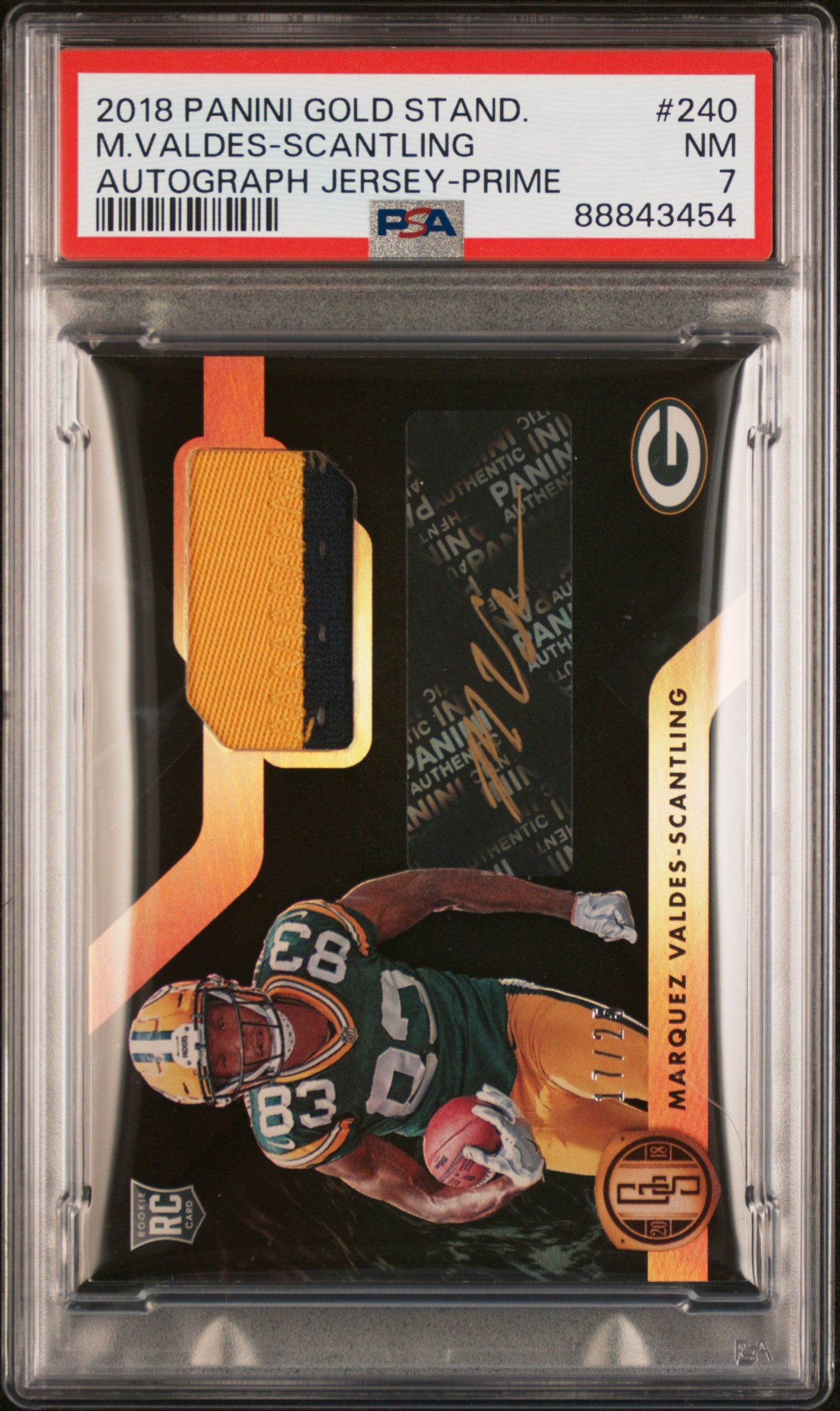 2018 Panini Gold Standard Autograph #240 M.Valdes-Scantling 17/25 Prime RP PSA 7
