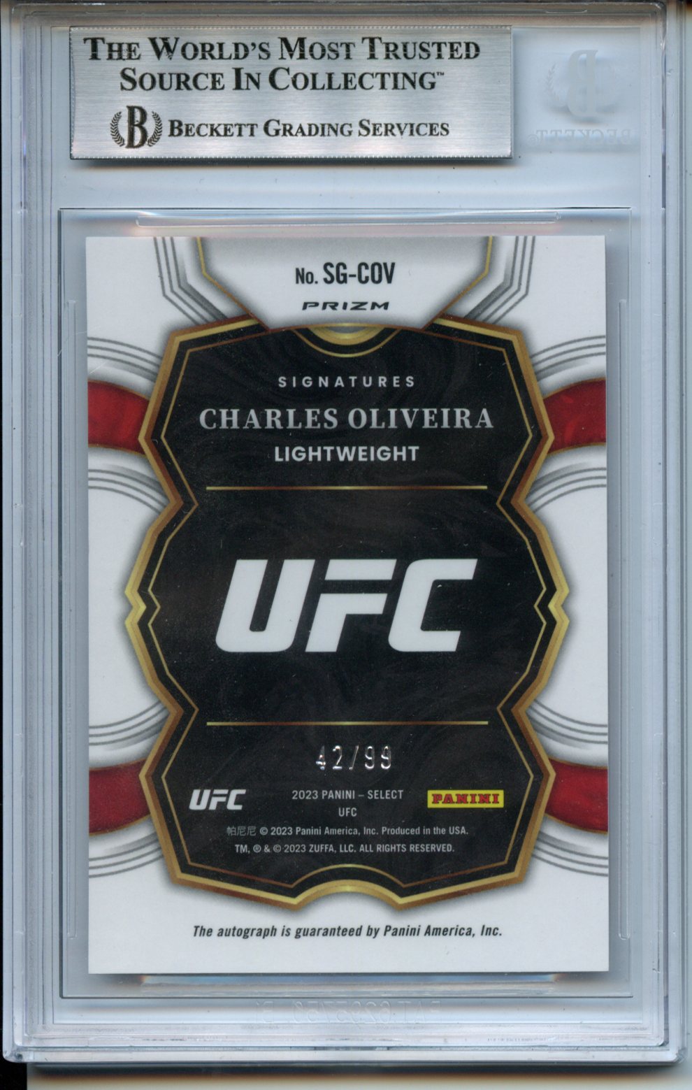 2023 Select UFC Signatures Prizms Red #SGCOV Charles Oliveira 42/99 BGS 8.5