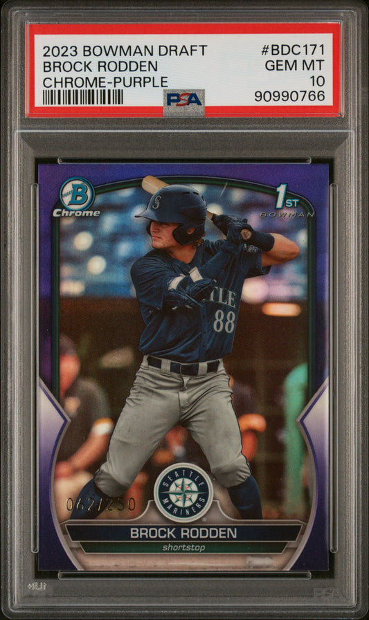 2023 Bowman Draft Chrome #BDC171 Brock Rodden 062/250 Purple Refractor PSA 10
