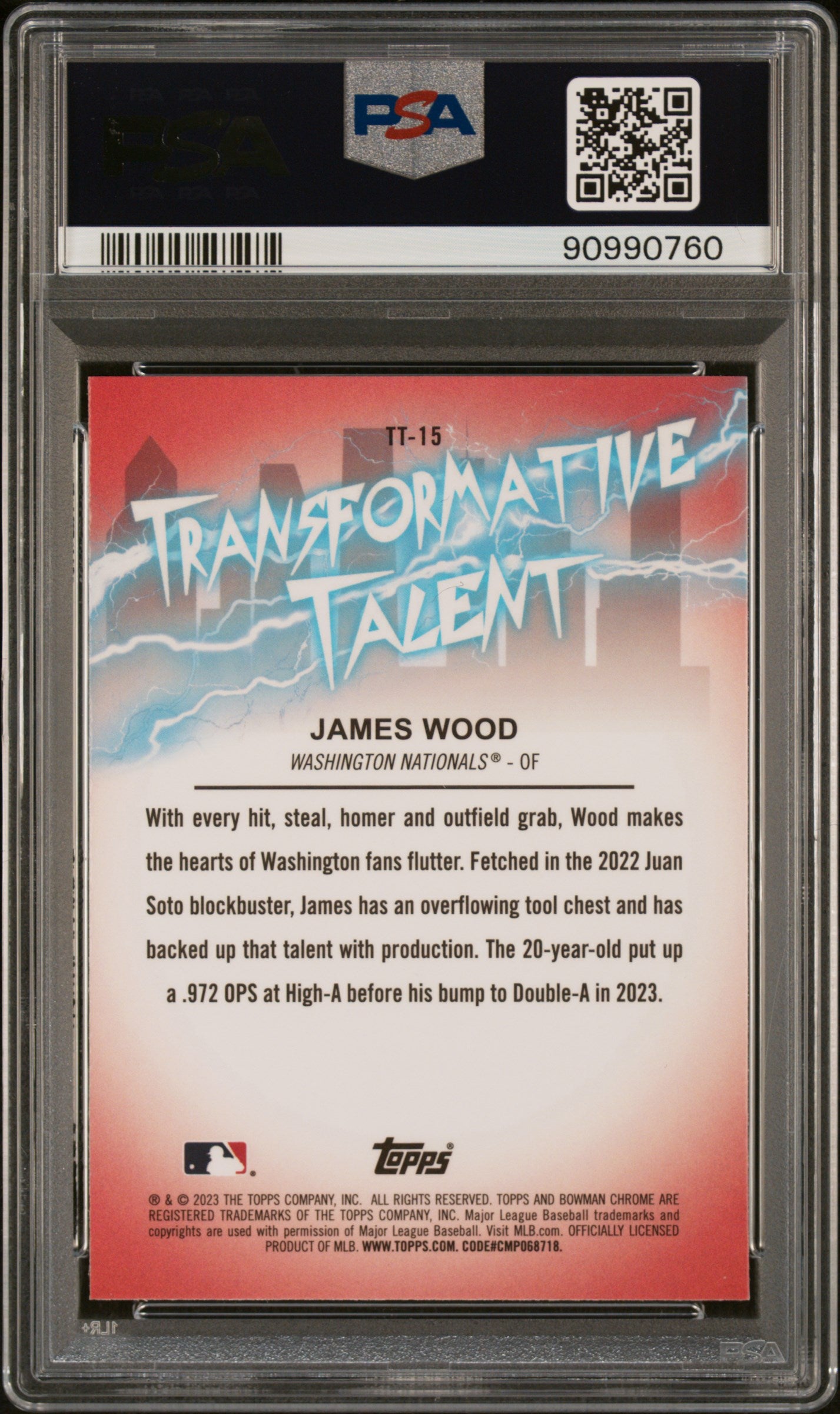 2023 Bowman Draft Transformative Talent #TT15 James Wood PSA 9