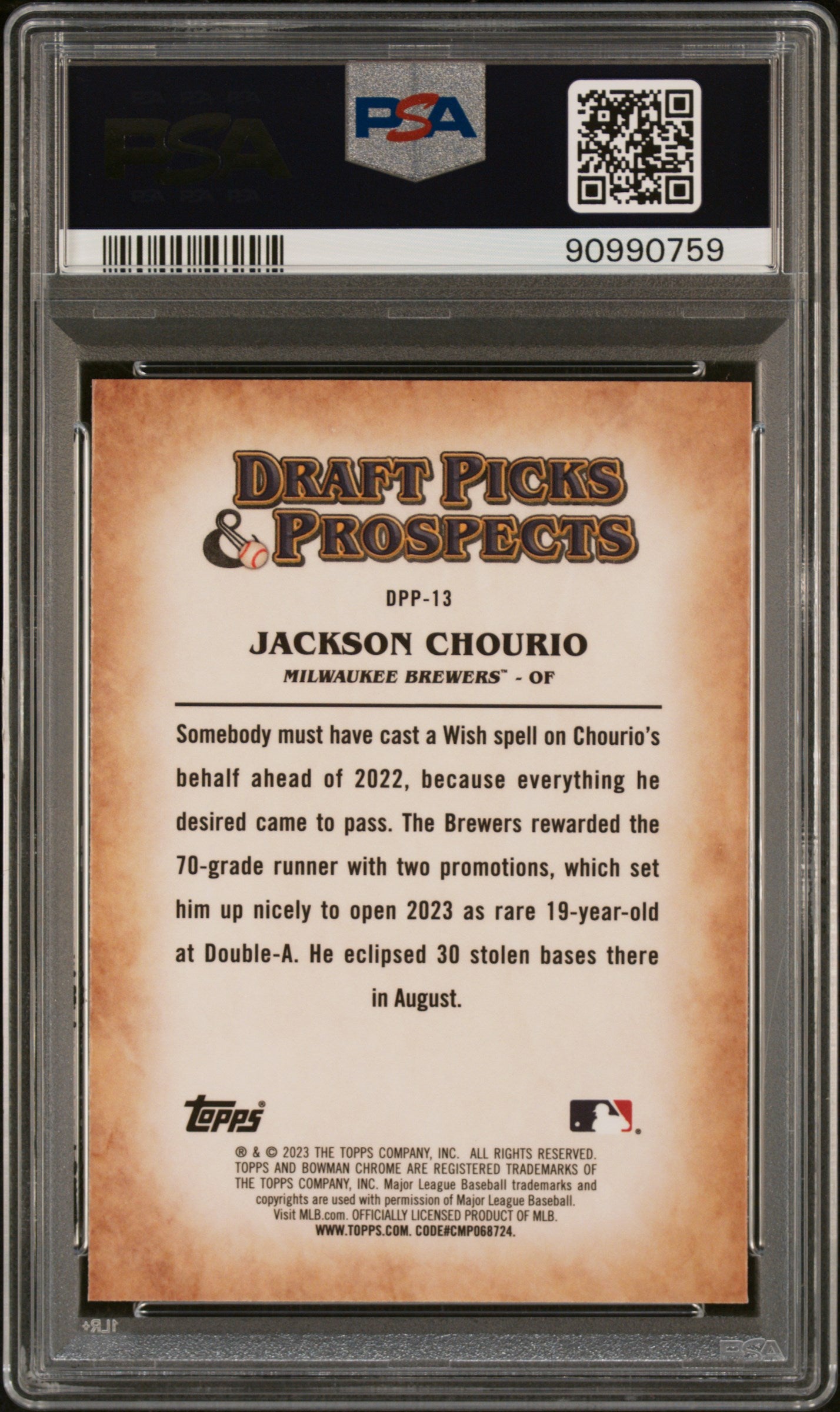 2023 Bowman Draft Picks & Prospects #DPP13 Jackson Chourio PSA 10