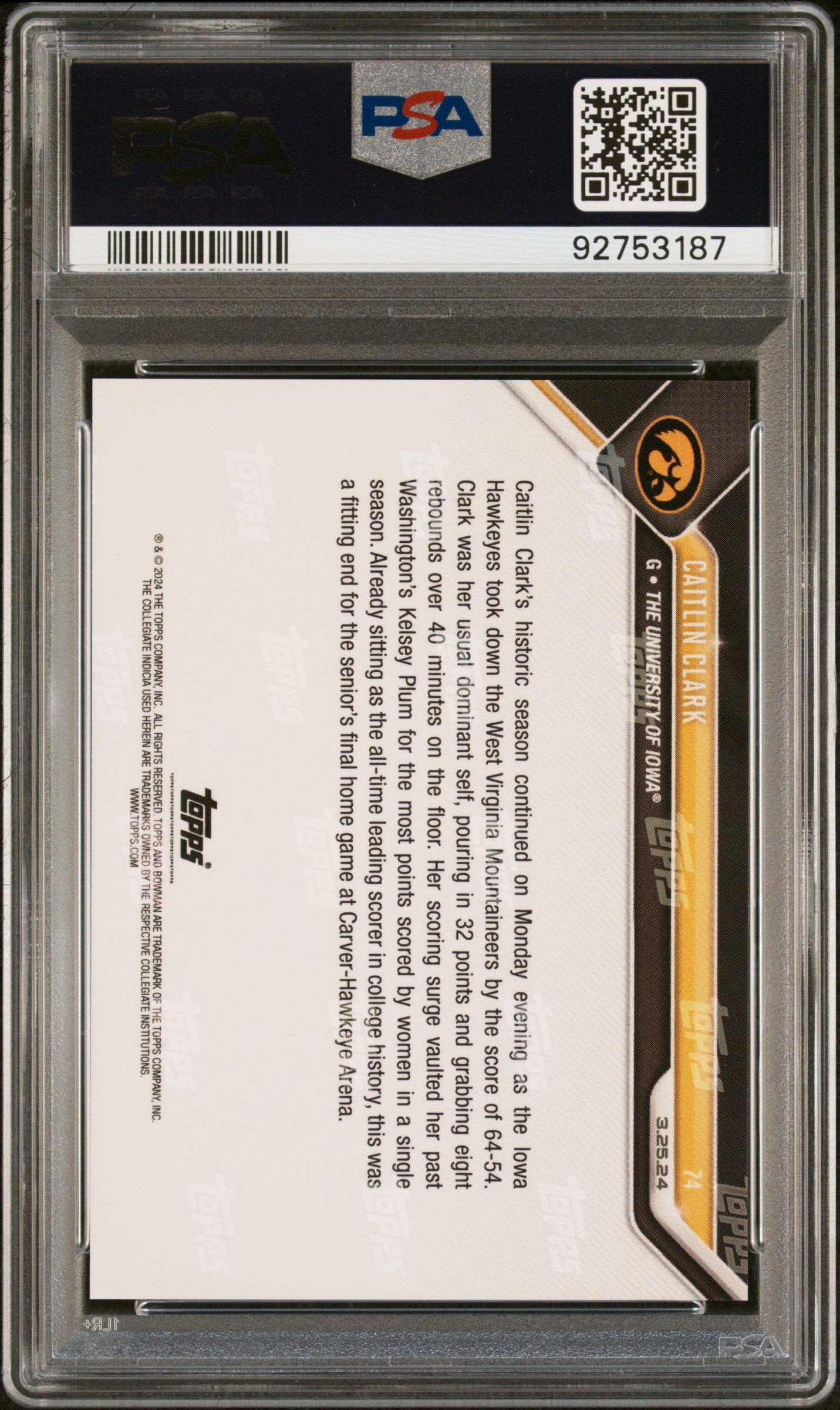 2023 Bowman U Now #74 Caitlin Clark PSA 9