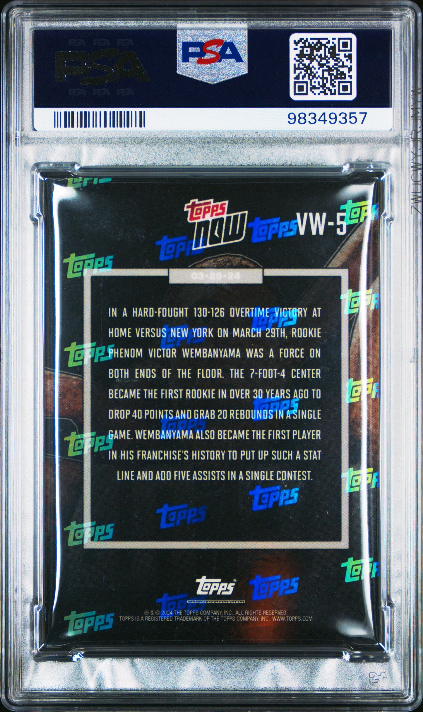 (1)2023 Topps Now #VW5 Victor Wembanyama PSA 10