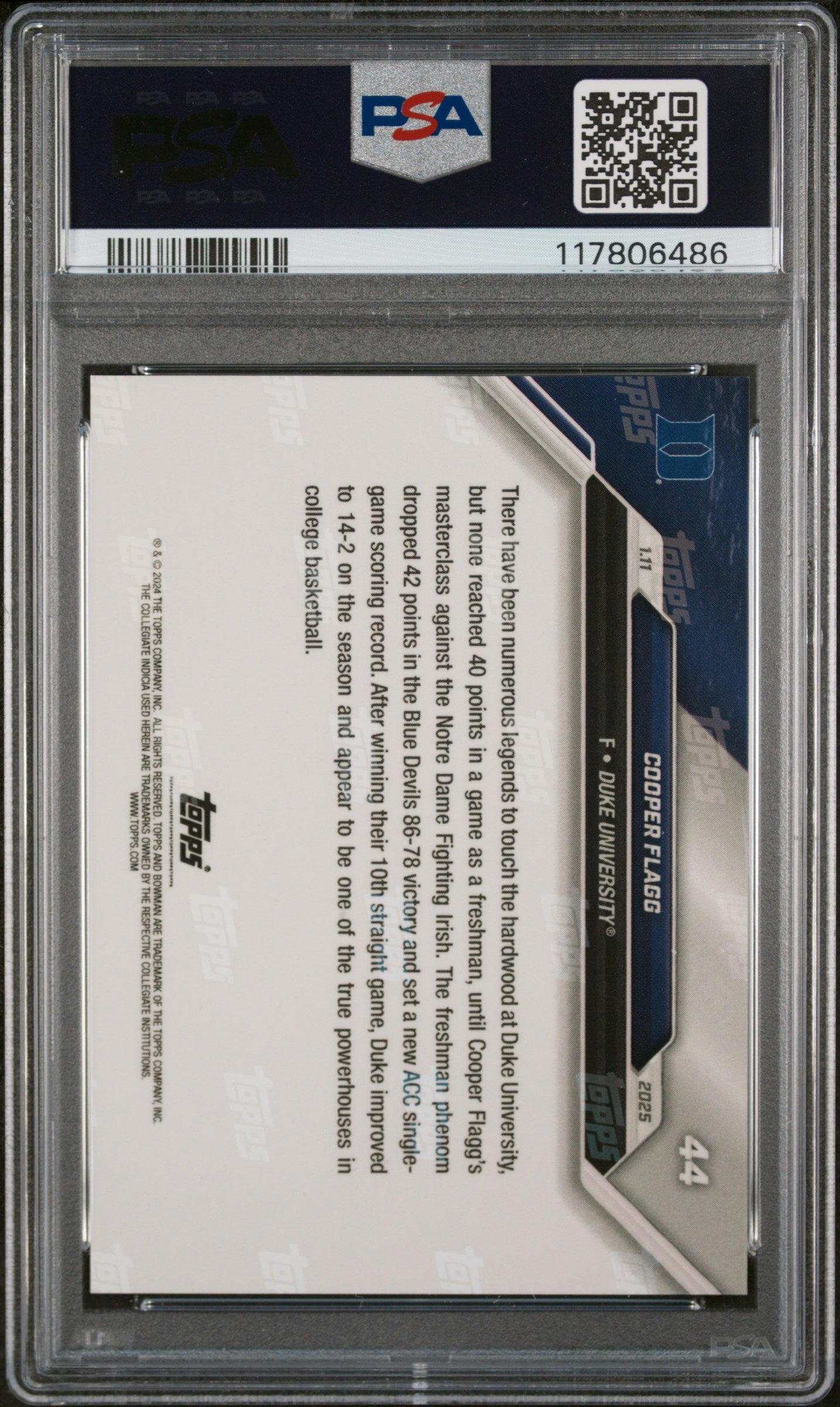 (4)2024-25 Bowman U Now #44 Cooper Flagg PSA 10