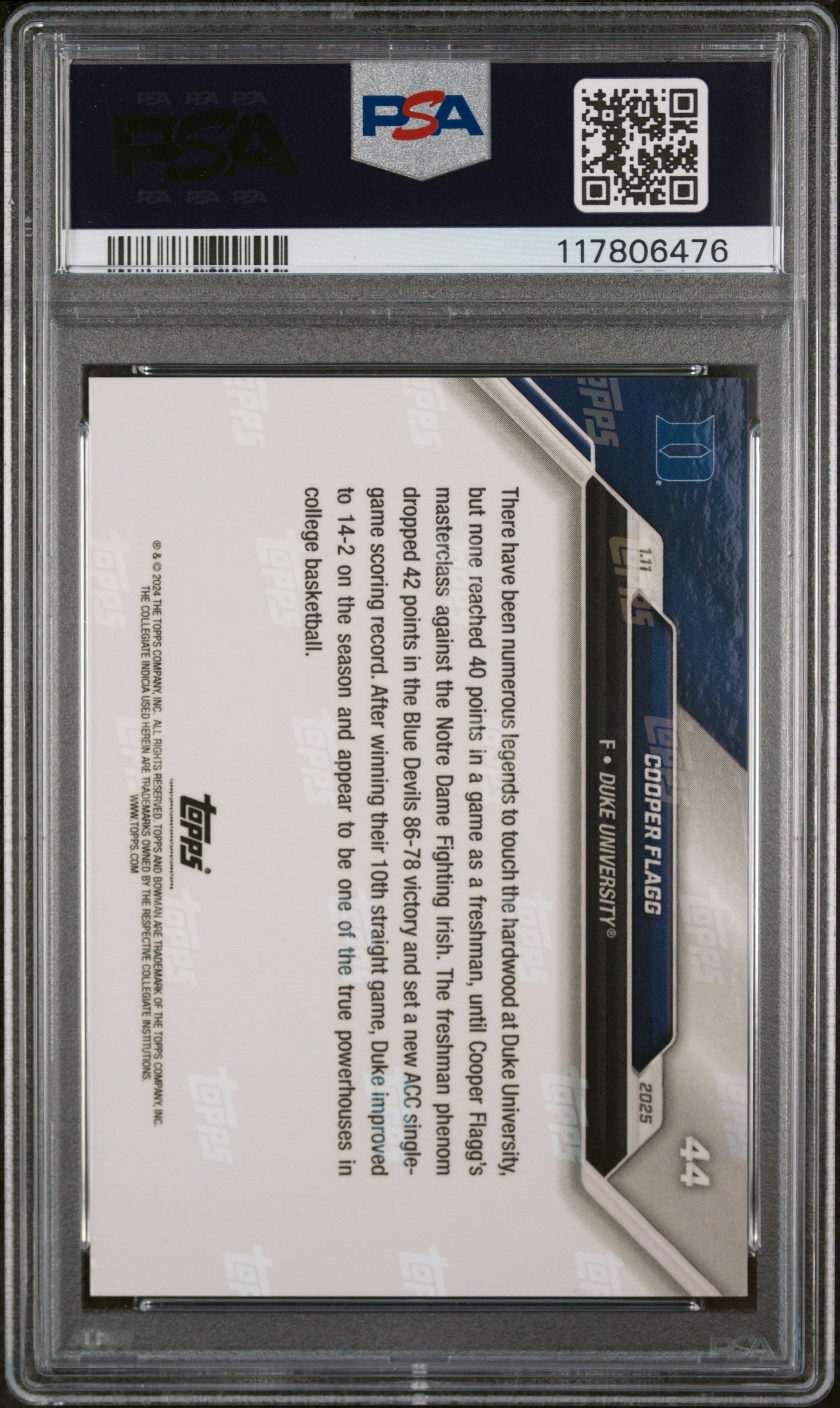 (1)2024-25 Bowman U Now #44 Cooper Flagg PSA 9