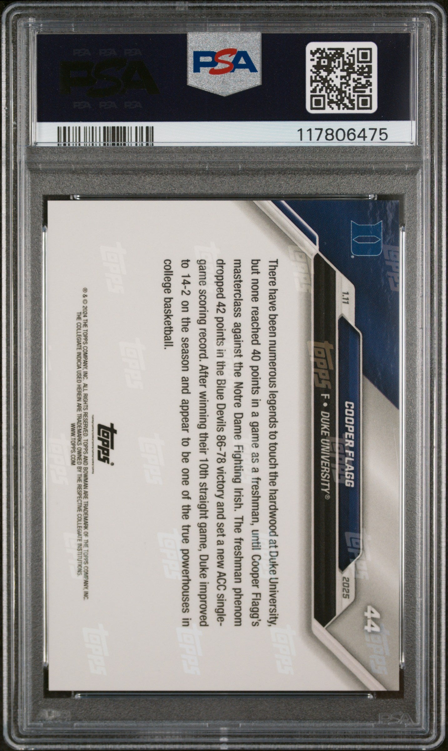 (6)2024-25 Bowman U Now #44 Cooper Flagg PSA 10