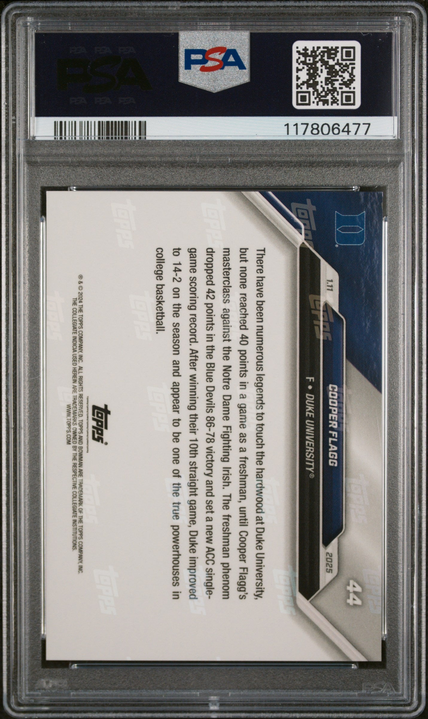 (7)2024-25 Bowman U Now #44 Cooper Flagg PSA 10