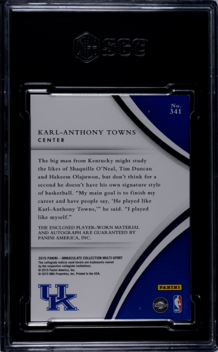 2015 Panini Immaculate Collection Collegiate #341 Karl-Anthony Towns 22/25 RPA Gold SGC 8.5-10