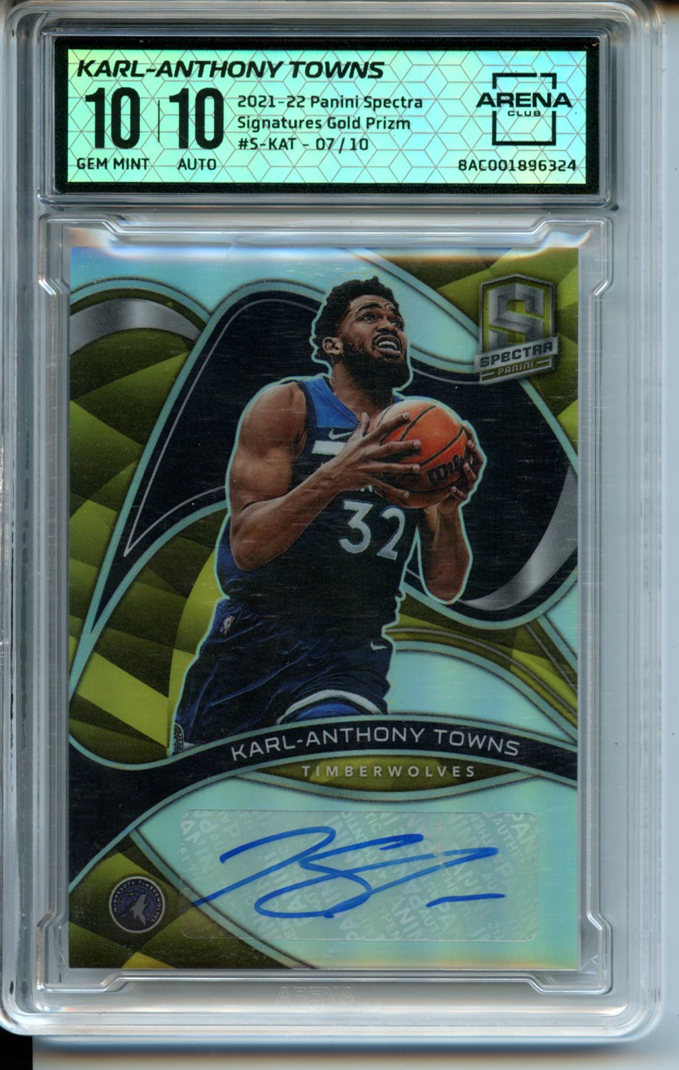 2021-22 Panini Spectra #S-KAT Karl-Anthony Towns 07/10 Signatures Gold Arena Club 10-10