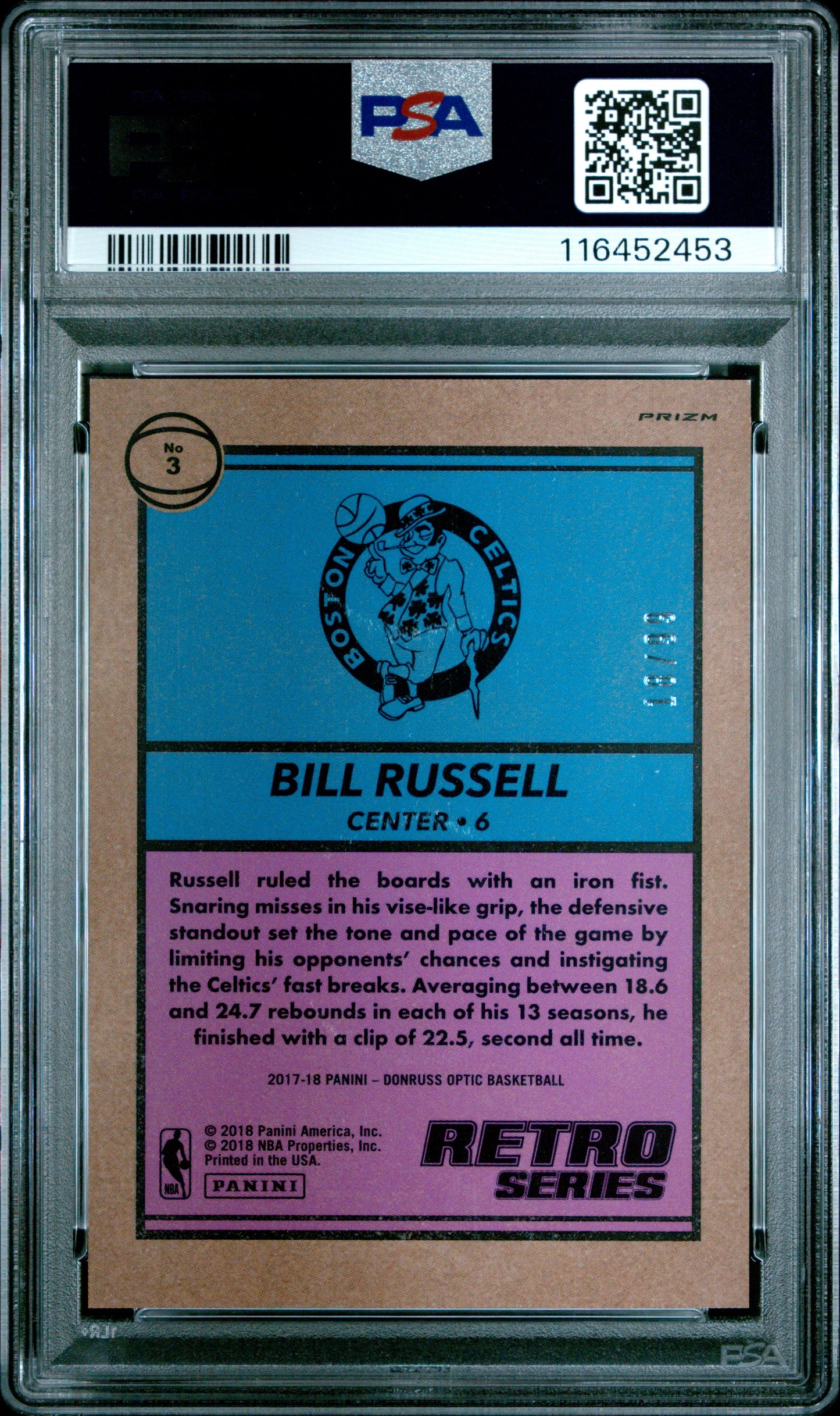 2017 Panini Donruss Optic #3 Bill Russell 18/99 Retro Series-Red PSA 10
