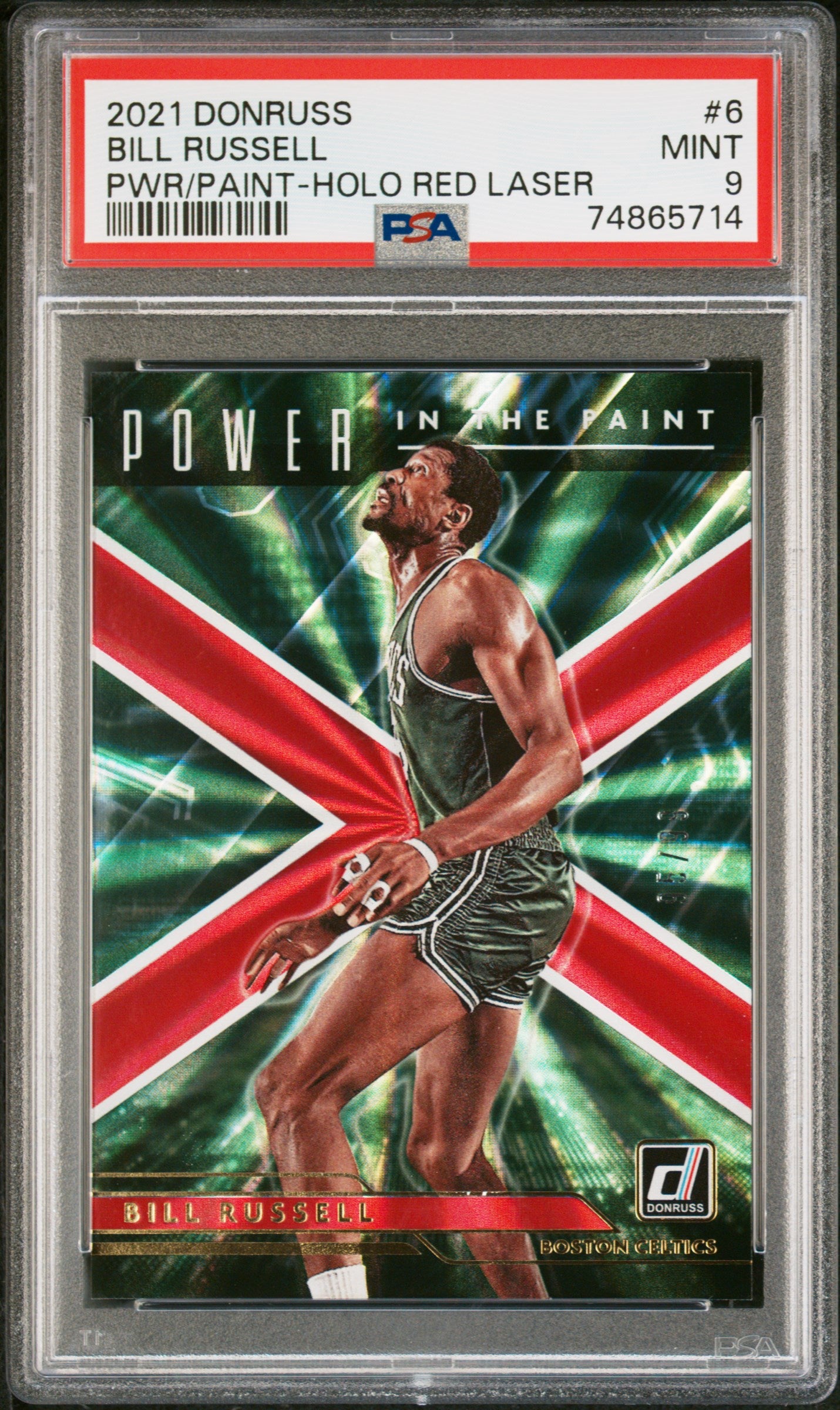 2021 Panini Donruss Power In The Paint #6 Bill Russell 95/99 Holo Red Laser PSA 9
