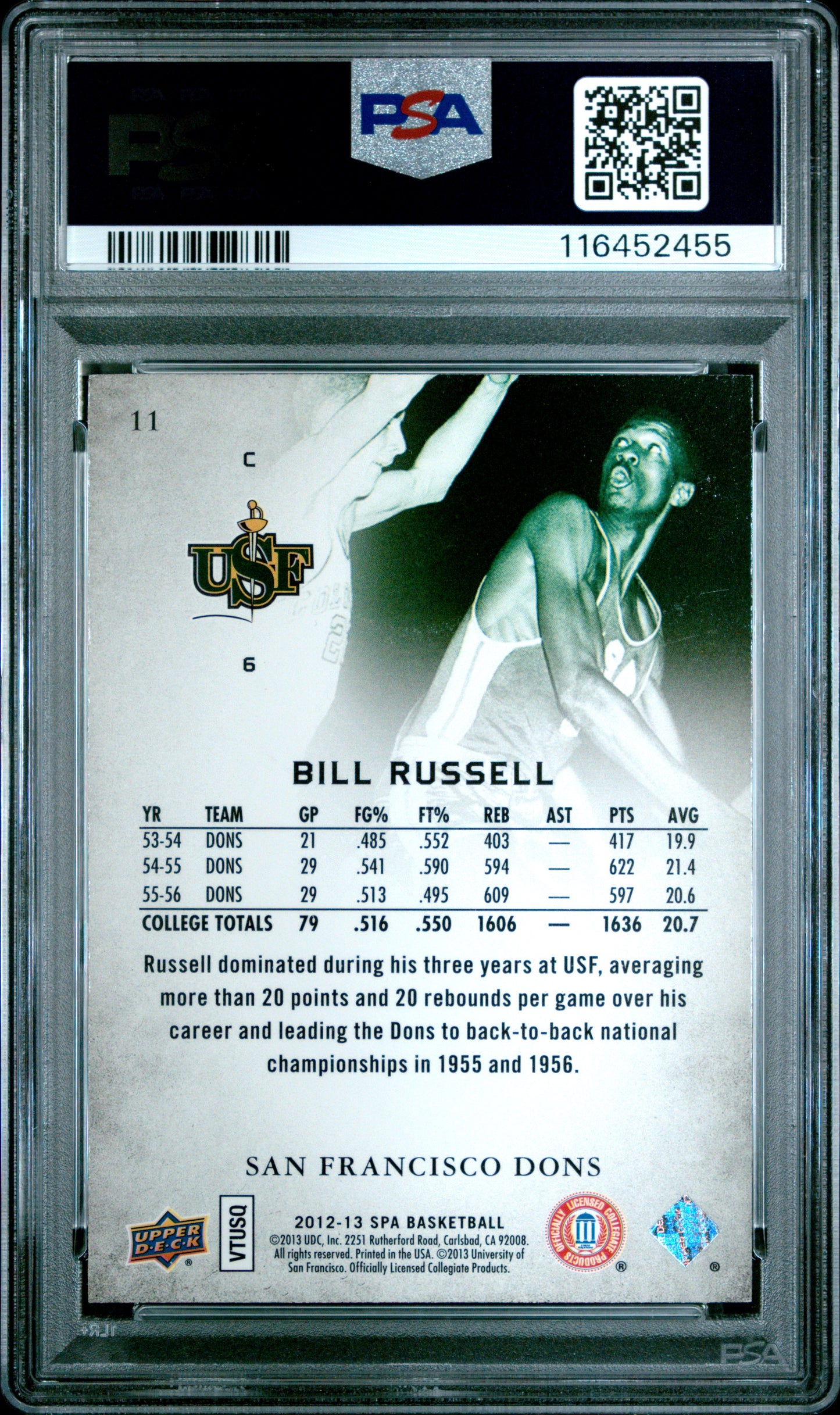 2012 SP Authentic #11 Bill Russell PSA 9