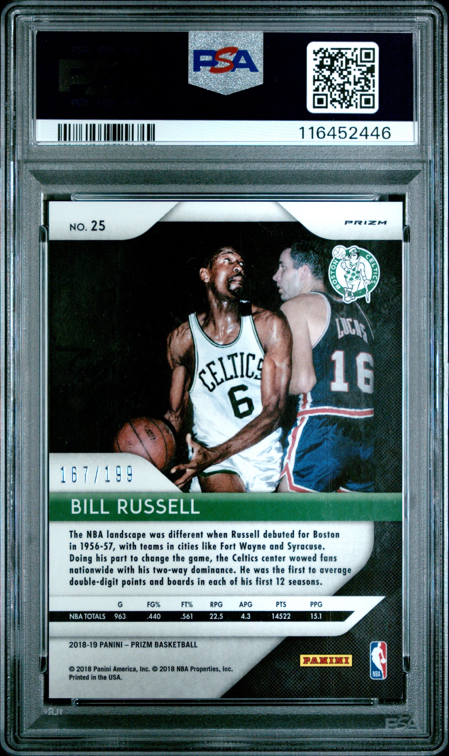 2018 Panini Prizm #25 Bill Russell 167/199 Blue Prizm PSA 9