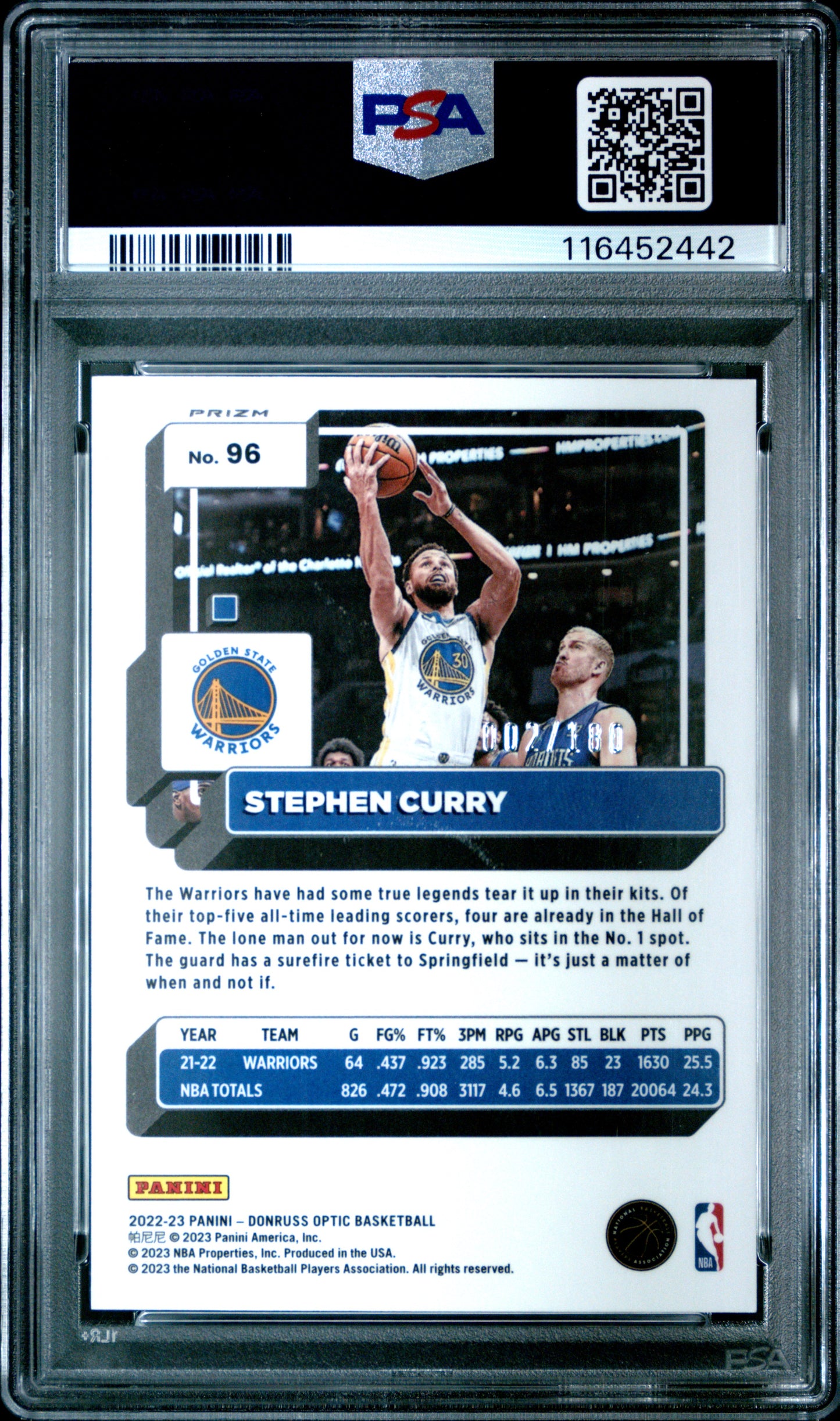 2022 Panini Donruss Optic #96 Stephen Curry 002/180 Blue Sparkle PSA 10