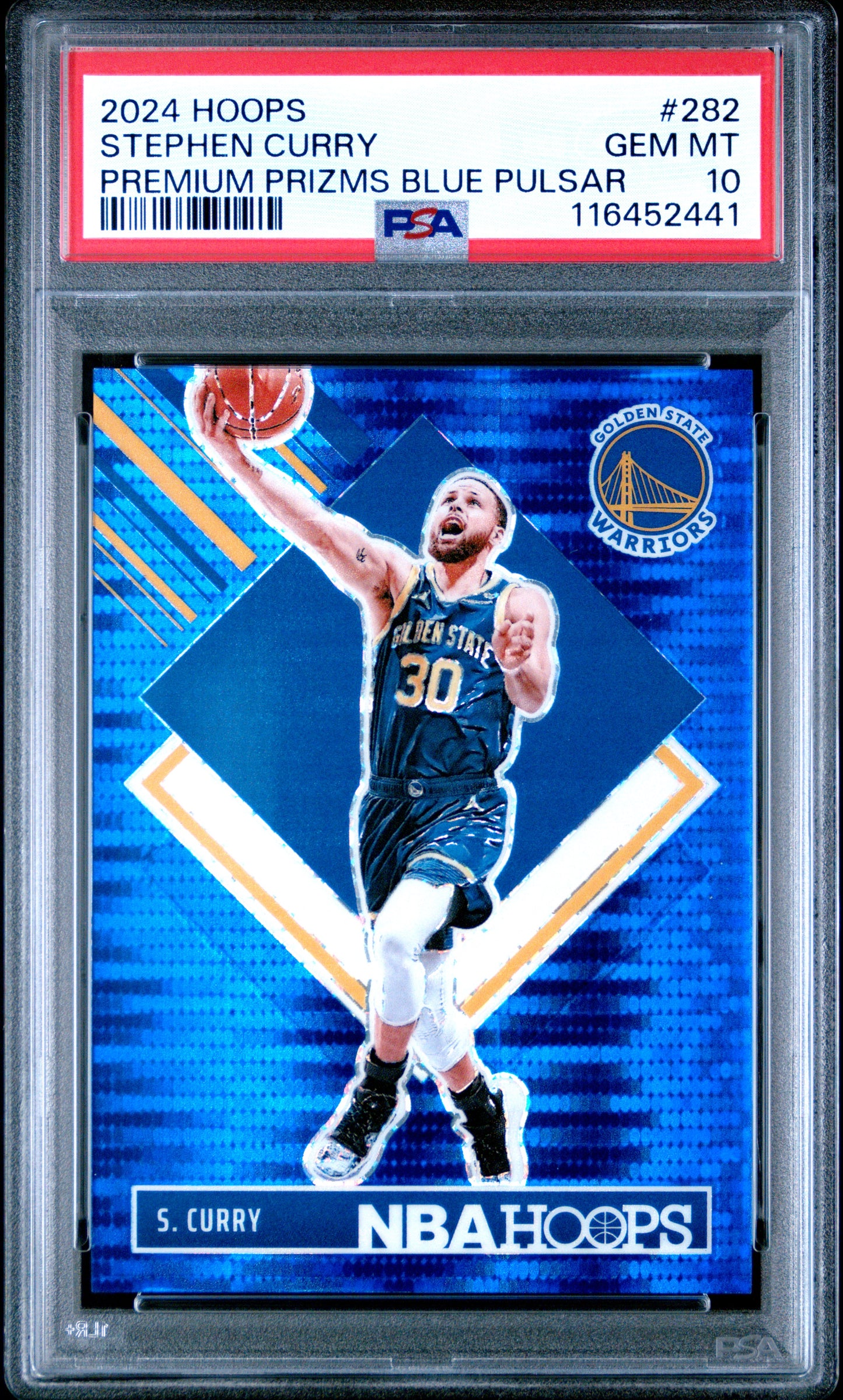 2024 Panini NBA Hoops #282 Stephen Curry 11/99 Premium Prizms Blue Pulsar PSA 10