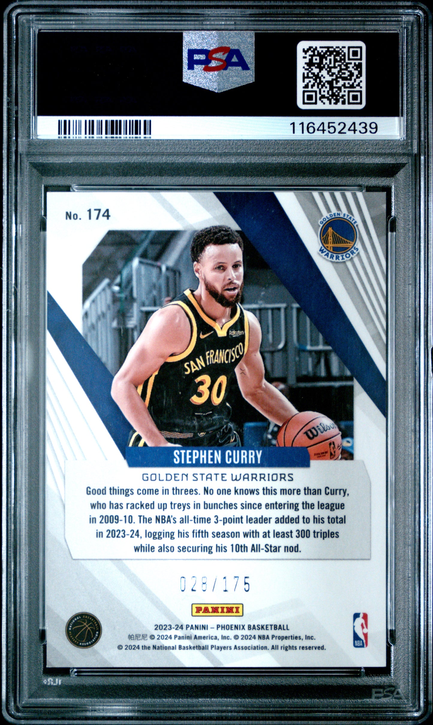 2023 Panini Phoenix #174 Stephen Curry 028/175 Green Lazer PSA 10