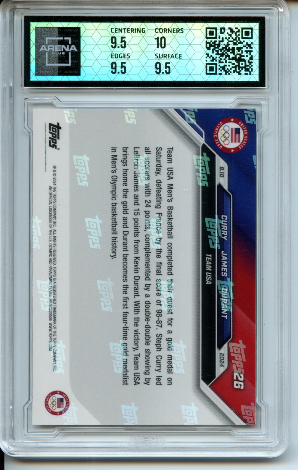 2024 Topps Now Olympic / Paralympic Games #26 LeBron James / Steph Curry / Kevin Durant Arena Club 10