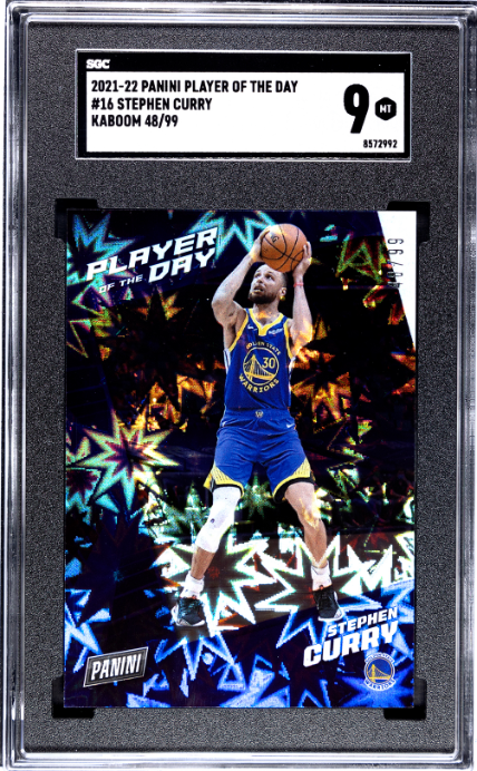 2021-22 Panini Player Of The Day #16 Stephen Curry 48/99 Kaboom SGC 9