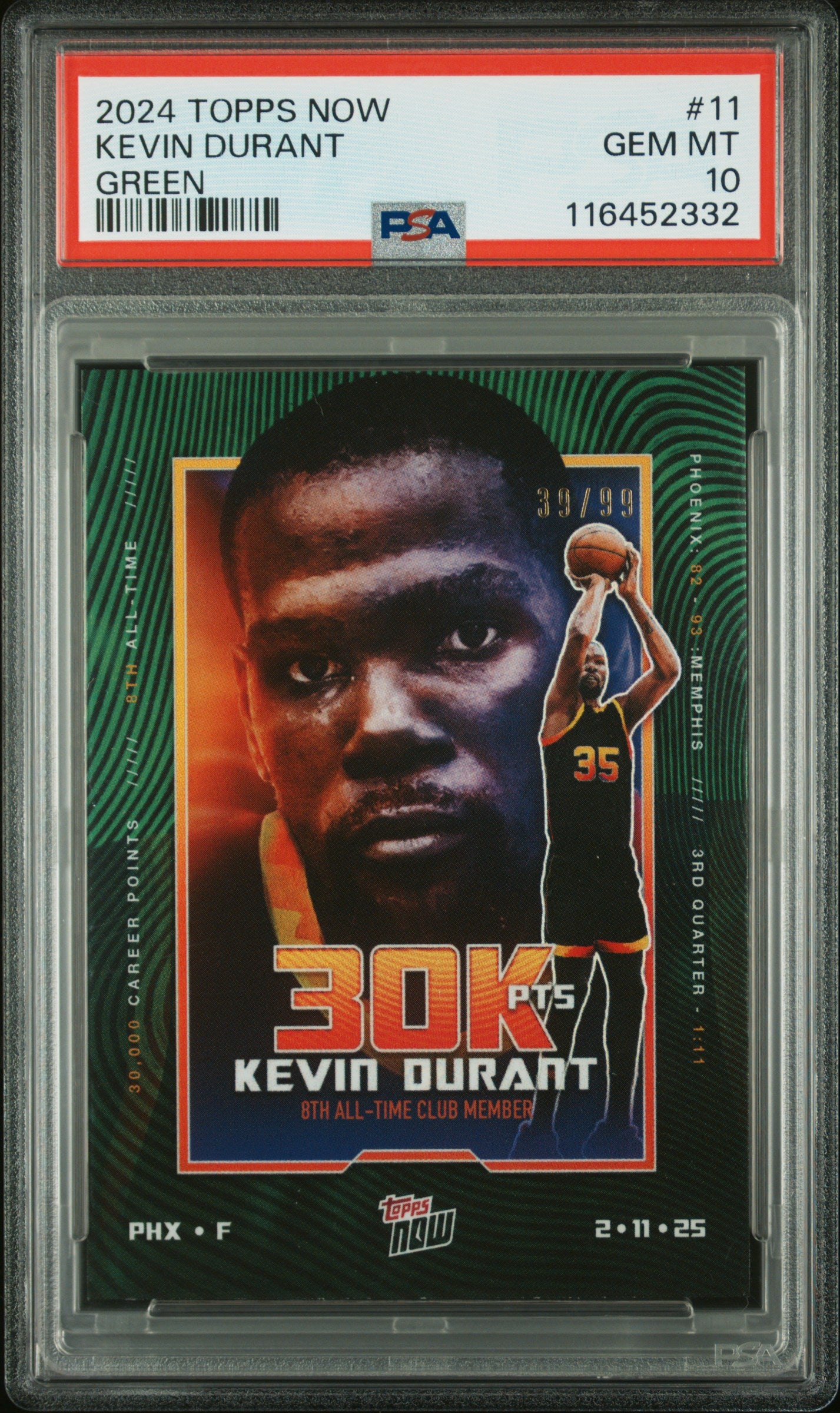 2024 Topps Now #11 Kevin Durant 39/99 Green PSA 10