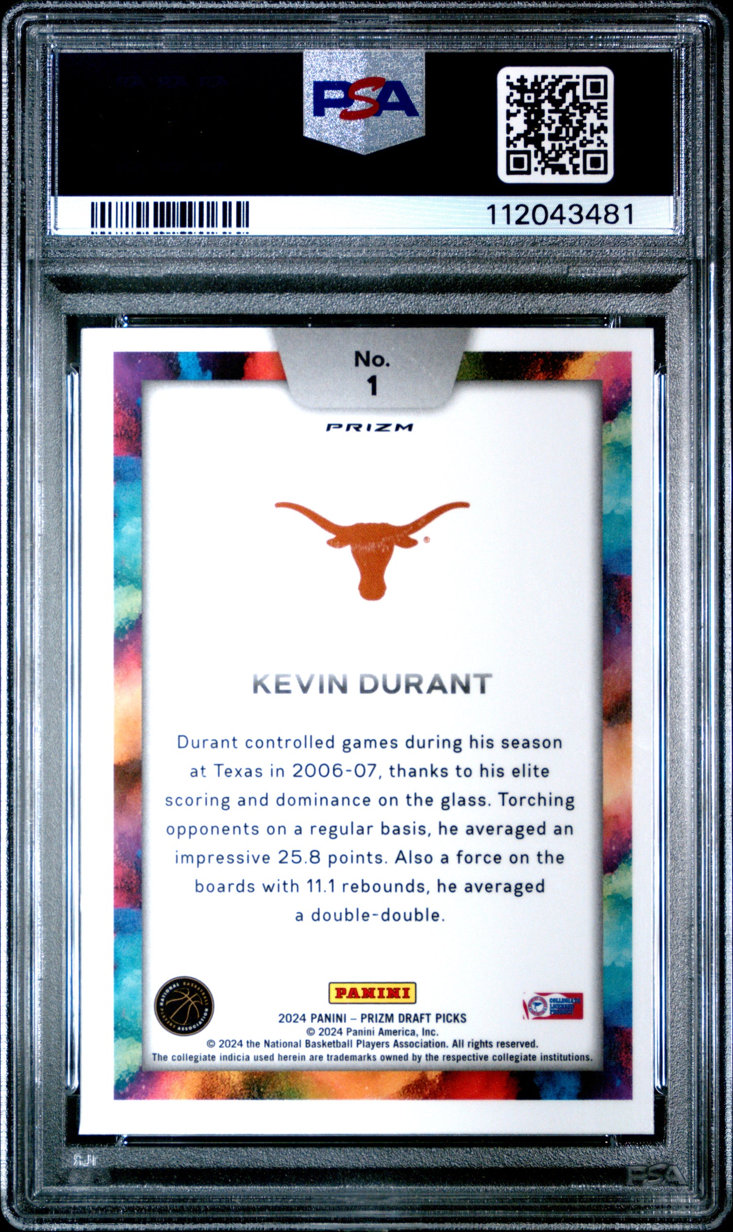 2024 Panini Prizm Draft Picks Black Color Blast #1 Kevin Durant PSA 8