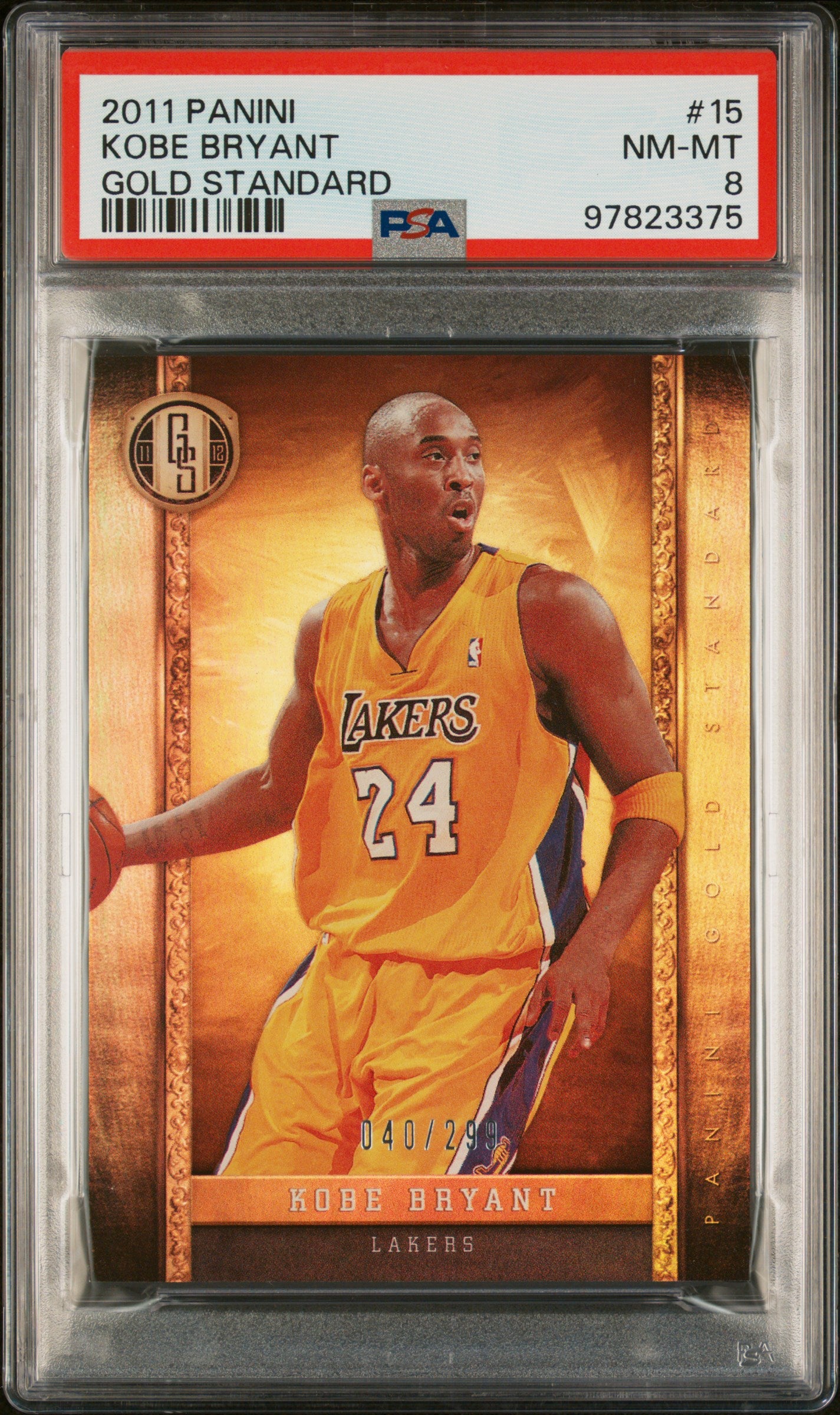 2011 Panini Gold Standard #15 Kobe Bryant 040/299 Gold Standard PSA 8